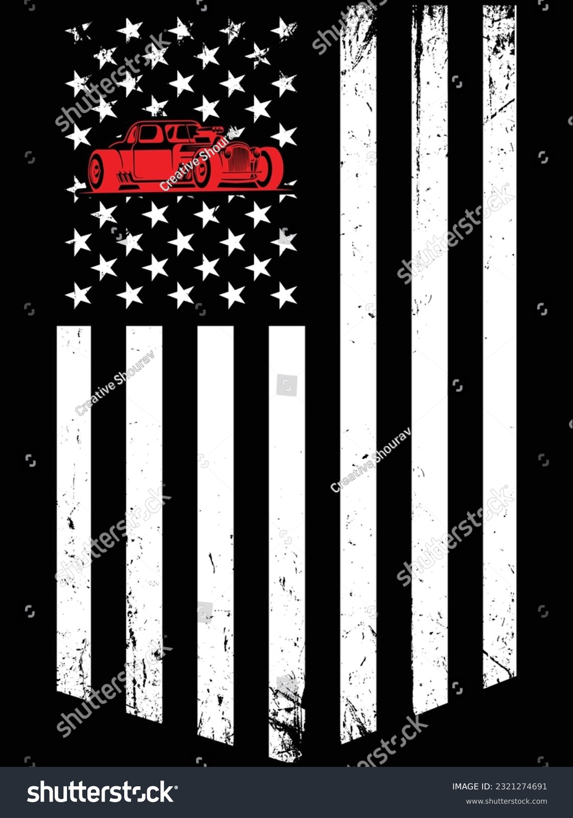 SVG of USA Flag hot rod vector art design, eps file. design file for t-shirt. SVG, EPS cuttable design file svg