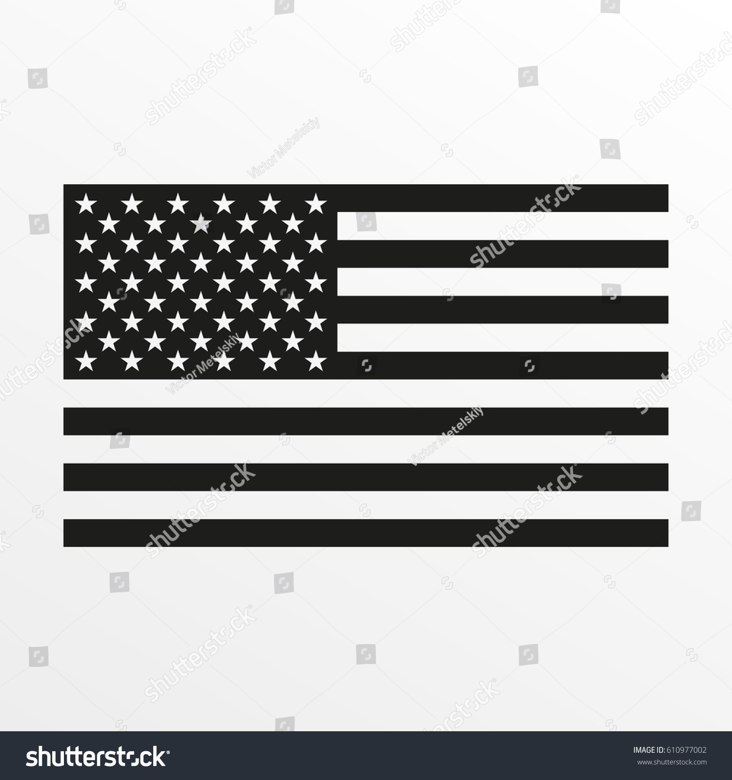USA Flag Icon Black White United Stock Vector (Royalty Free) 610977002