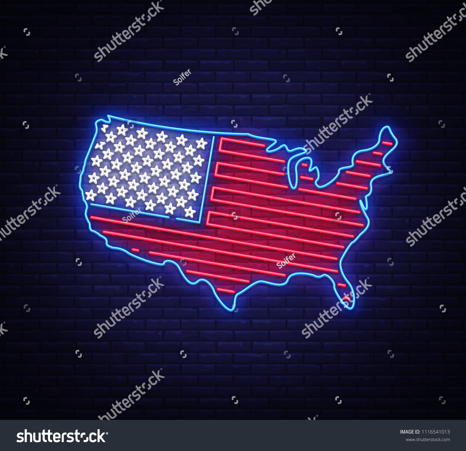 Usa Map Flag Neon Vector Sign Stock Vector (Royalty Free) 1116541013