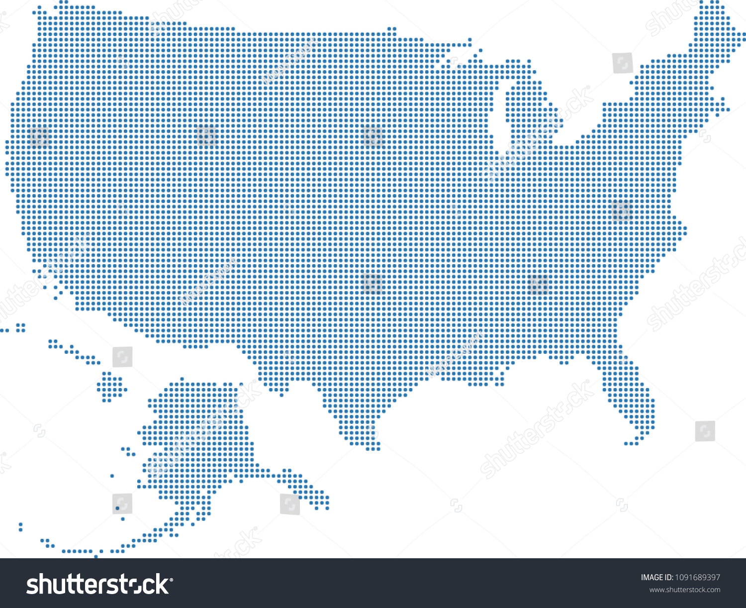 Usa Map Dots Vector Outline Blue Stock Vector Royalty Free