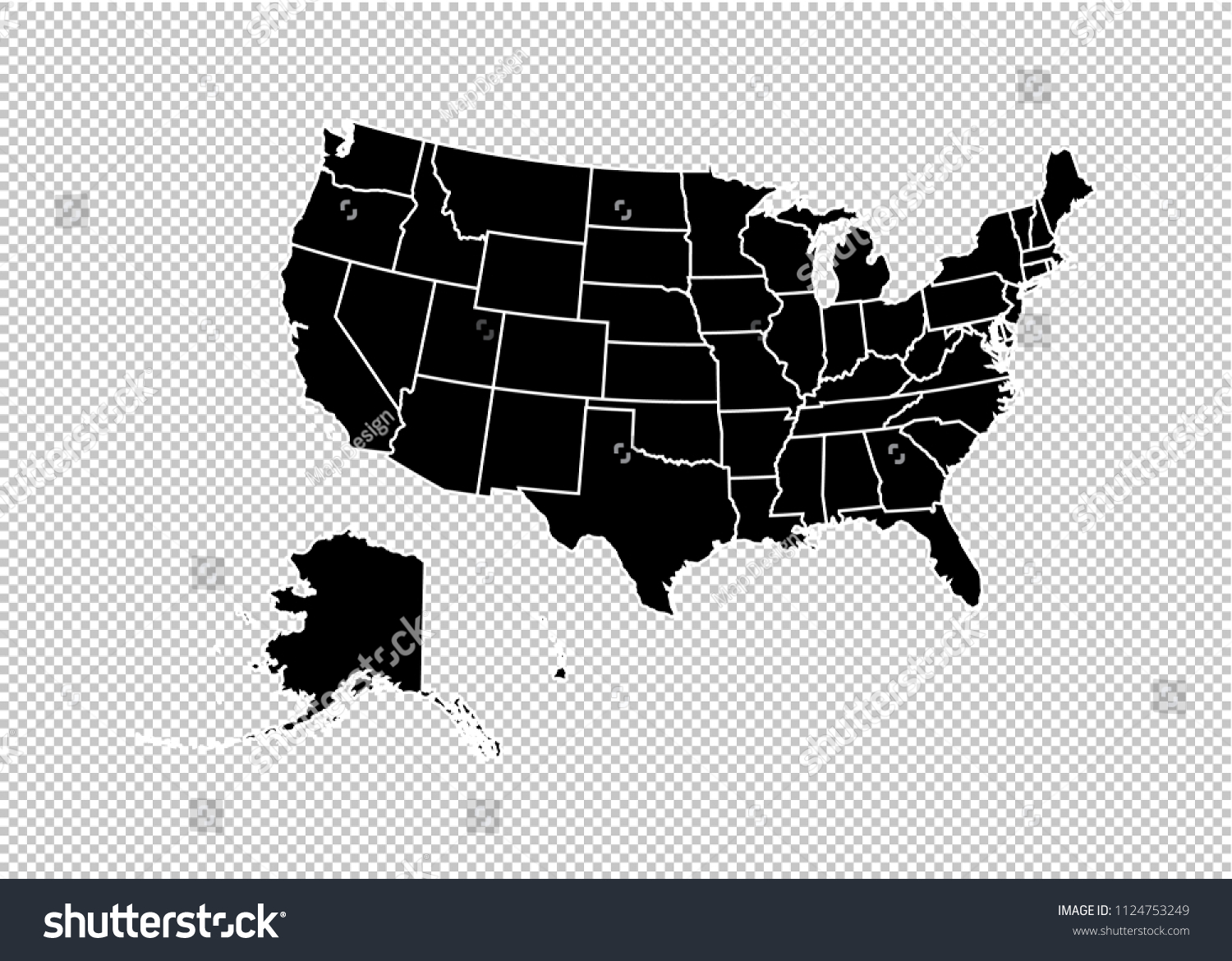 Usa Map High Detailed Black Map Stock Vector Royalty Free 1124753249 Stock Vector Usa Map High Detailed Black Map With Counties Regions States Of United State Of America Us Map 1124753249