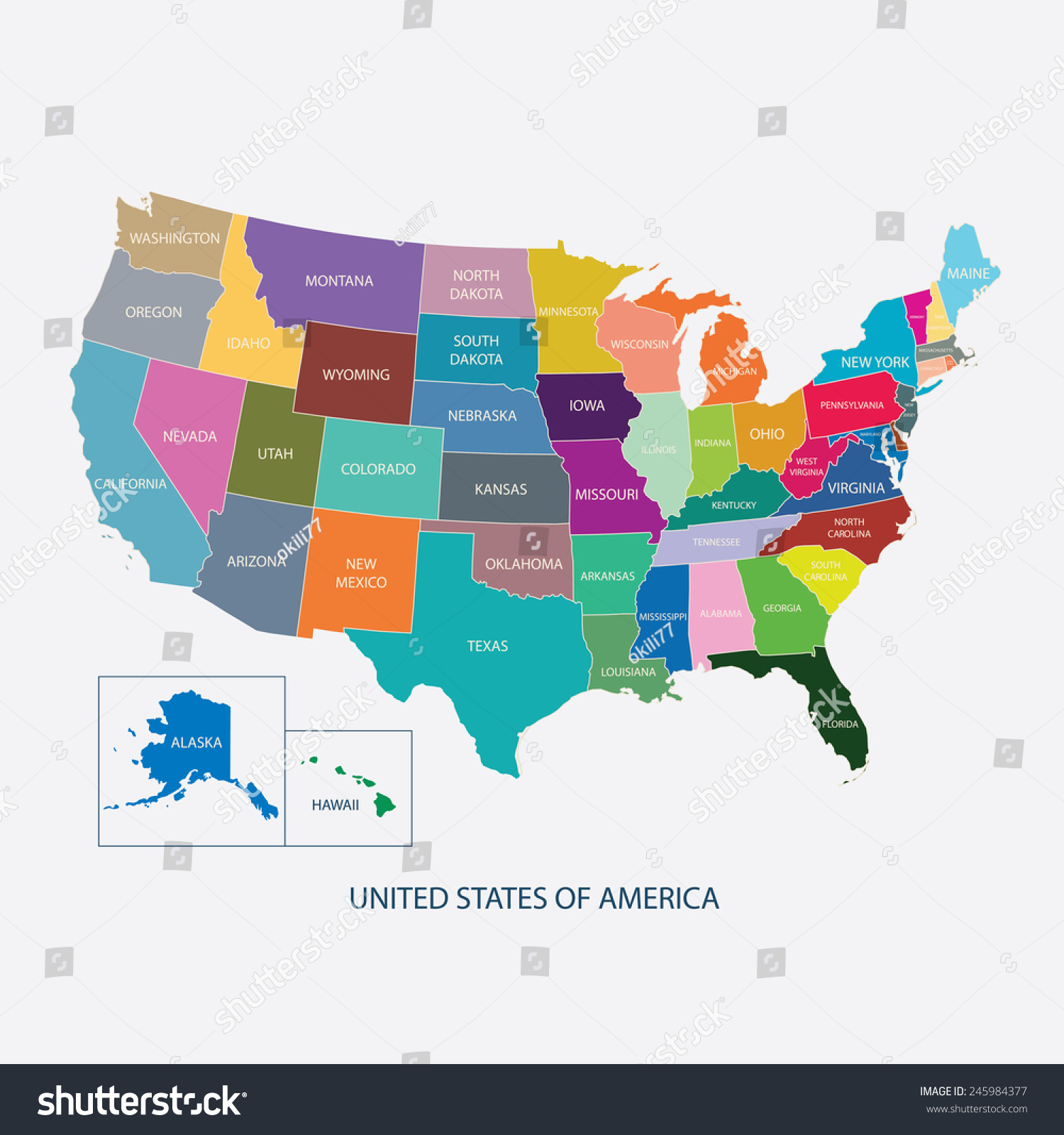 Usa Map Color Name Countriesunited States Stock Vector Royalty