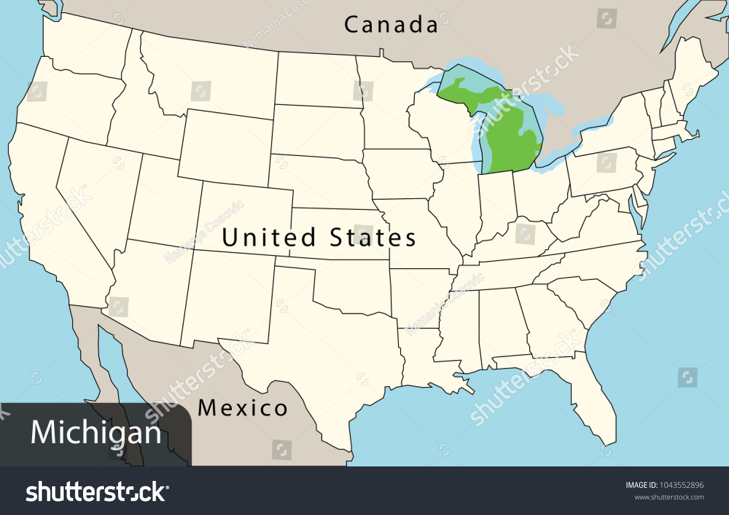 Usa Map Michigan Stock Vector Royalty Free 1043552896