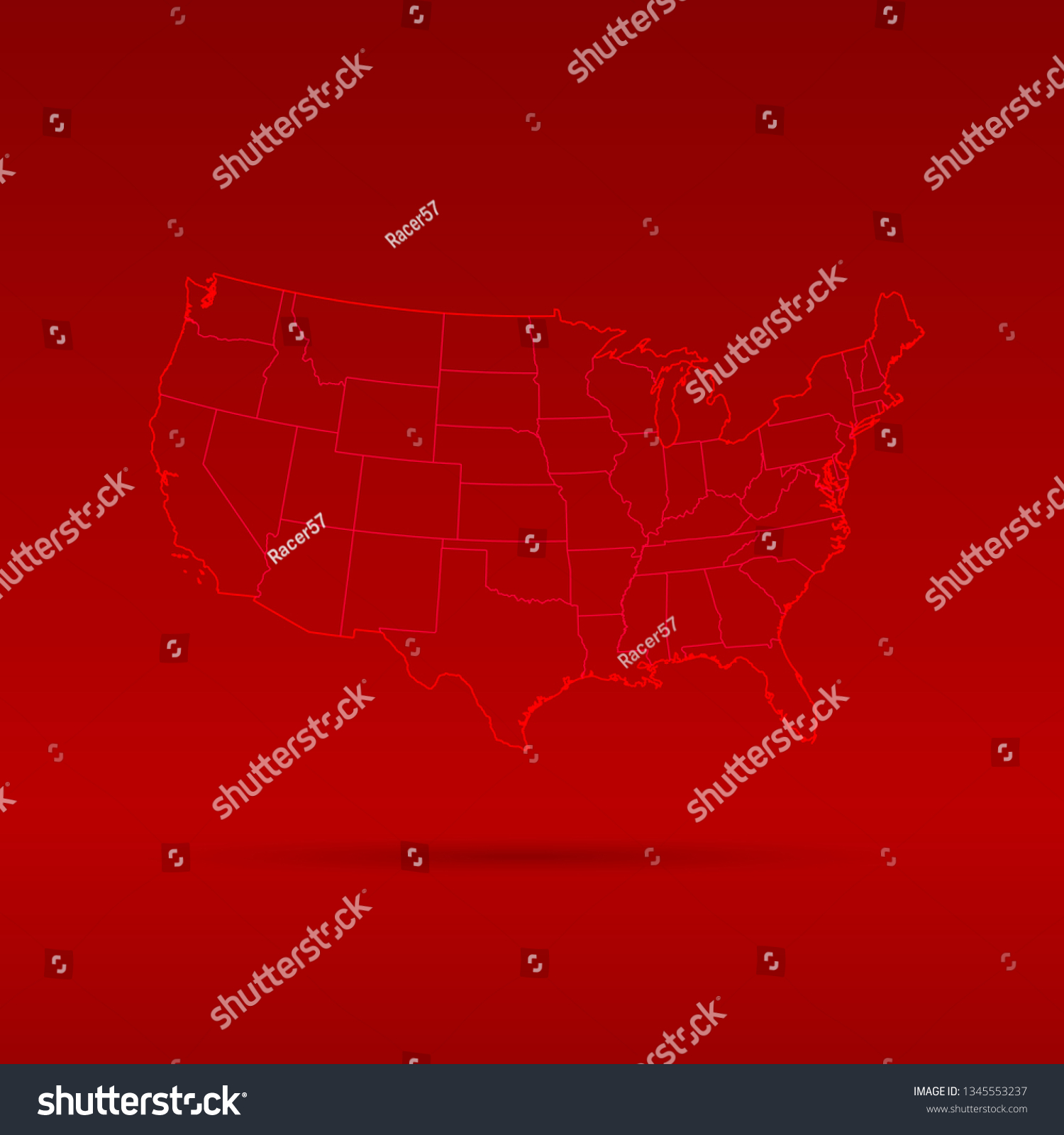 Usa Map Red Glow Outline Spacy Stock Vector (Royalty Free) 1345553237