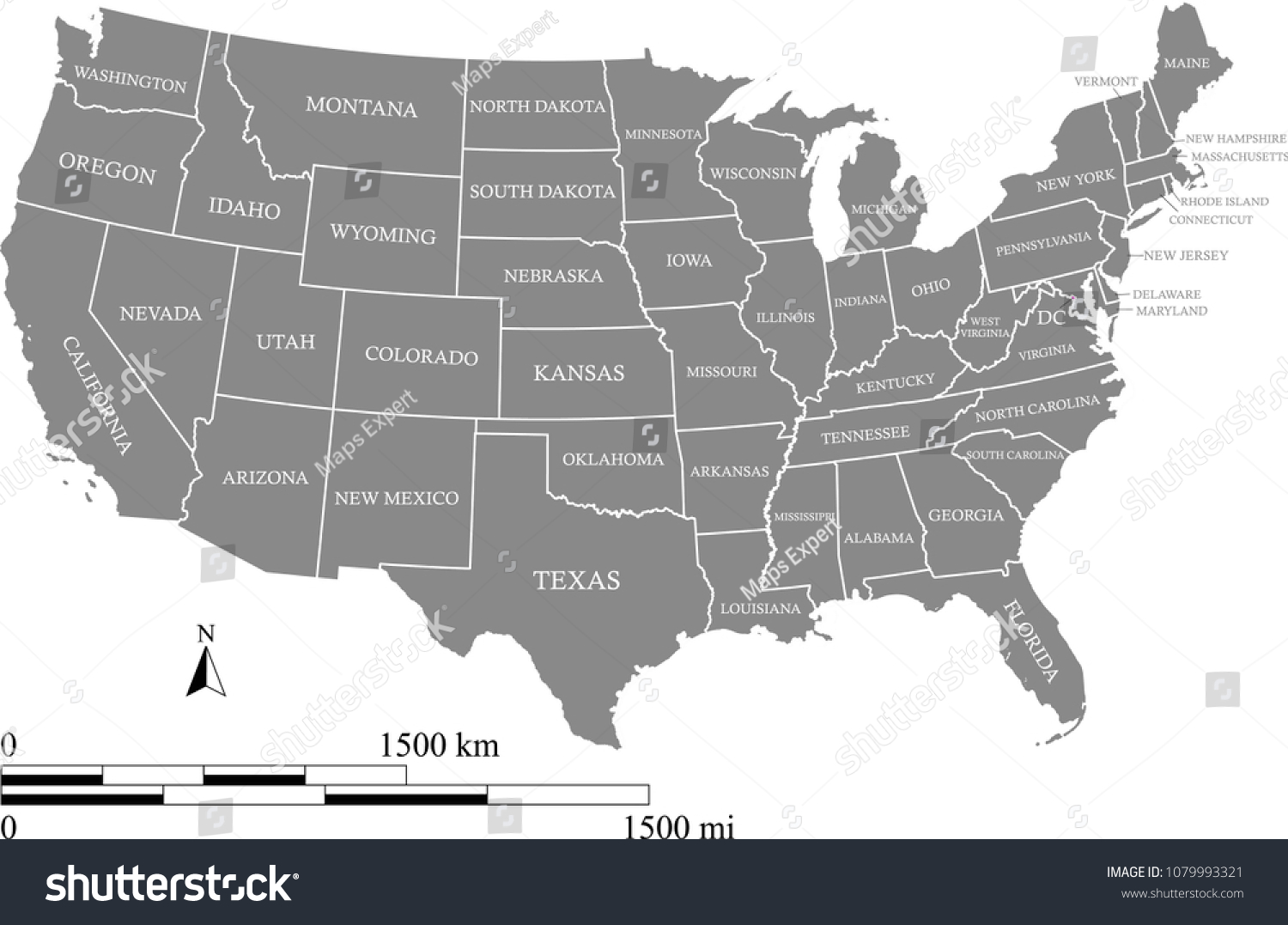 Usa Map Vector Outline Scales Miles 