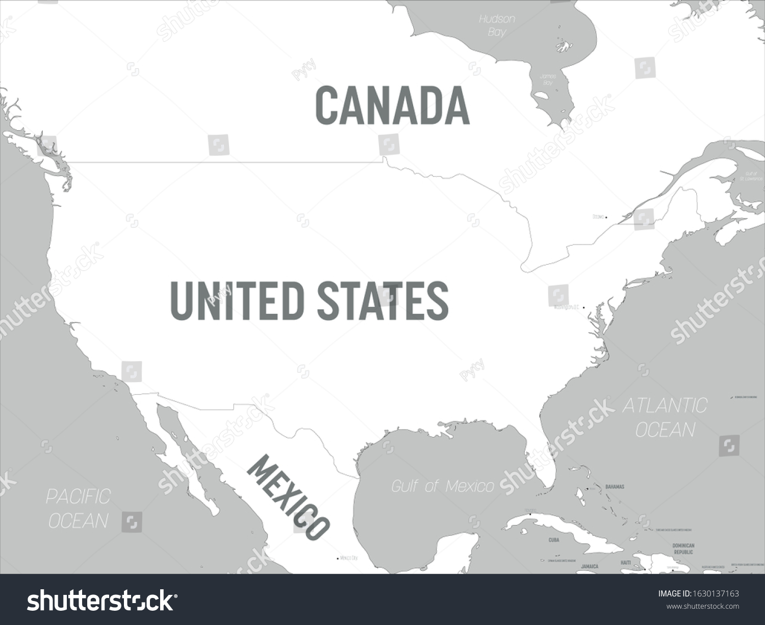 Usa Map White Lands Grey Water Stock Vector (Royalty Free) 1630137163 ...