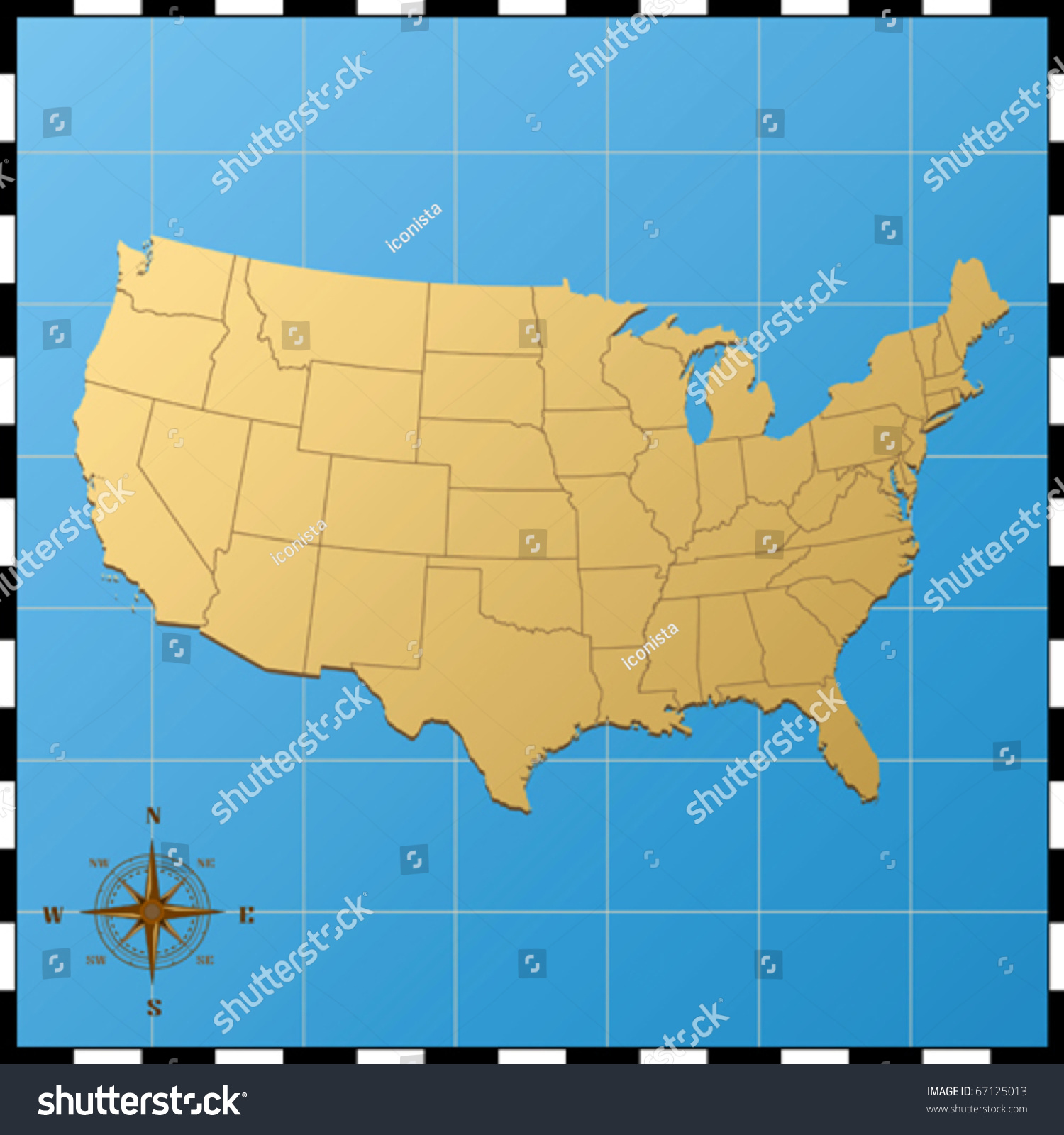 Usa Map Compass Rose Stock Vector Royalty Free 67125013