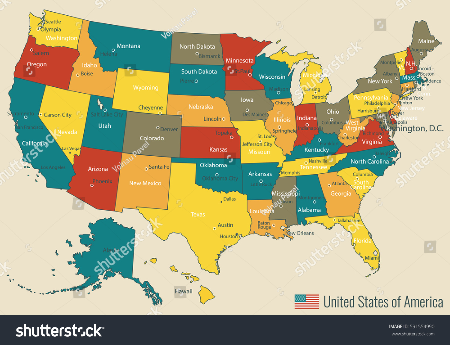 Usa Map Federal States All States Stock Vector (Royalty Free) 591554990