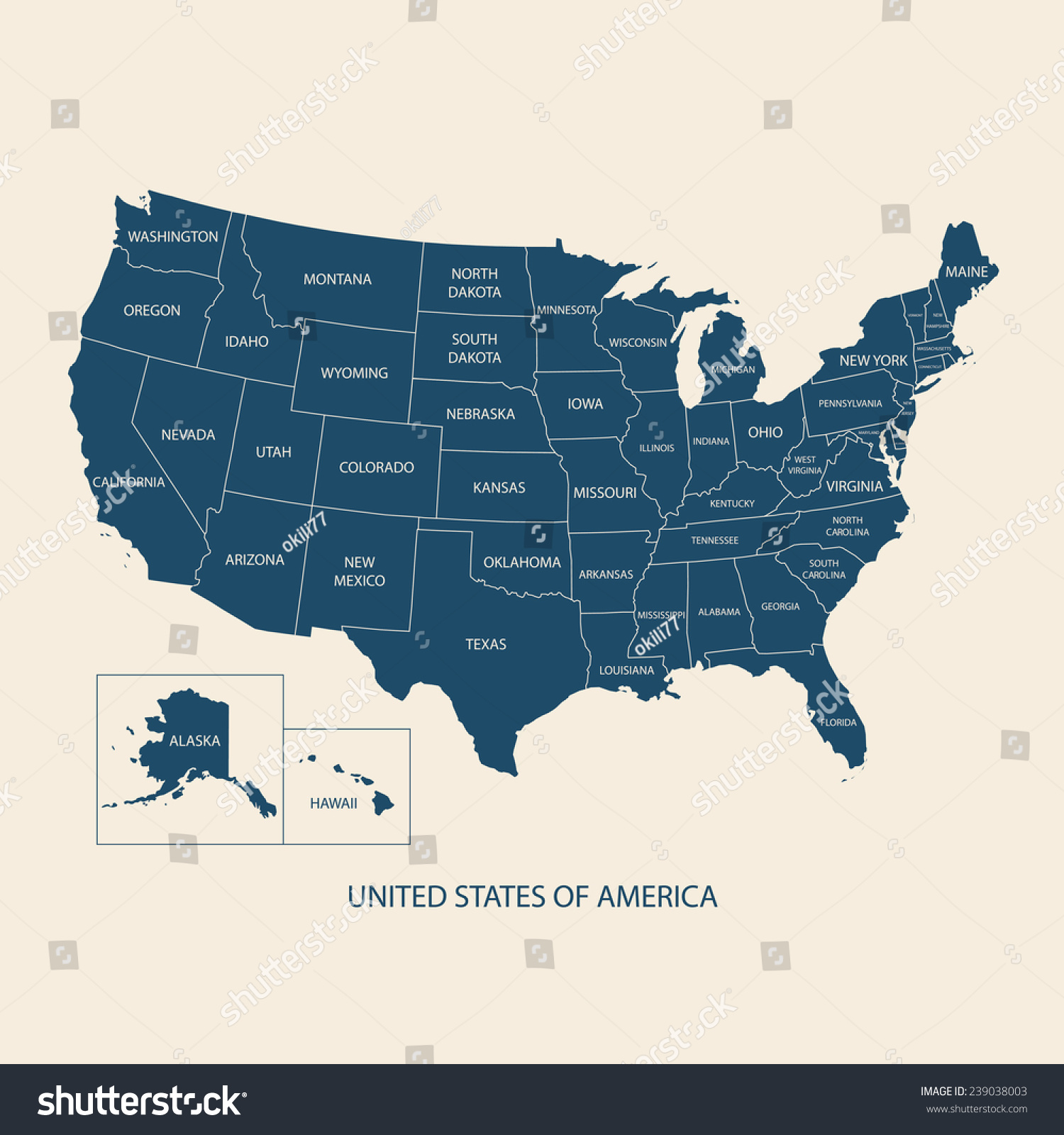 Usa Map Name Countriesunited States America Stock Vector Royalty