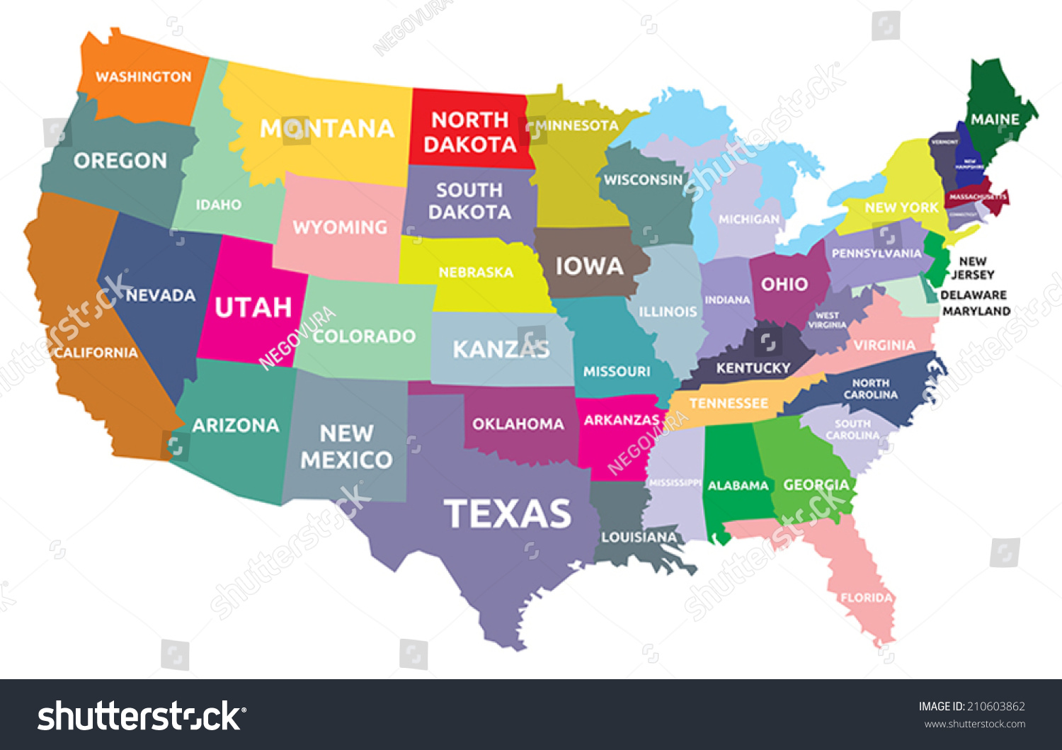 Usa Map States Stock Vector (Royalty Free) 210603862 Shutterstock