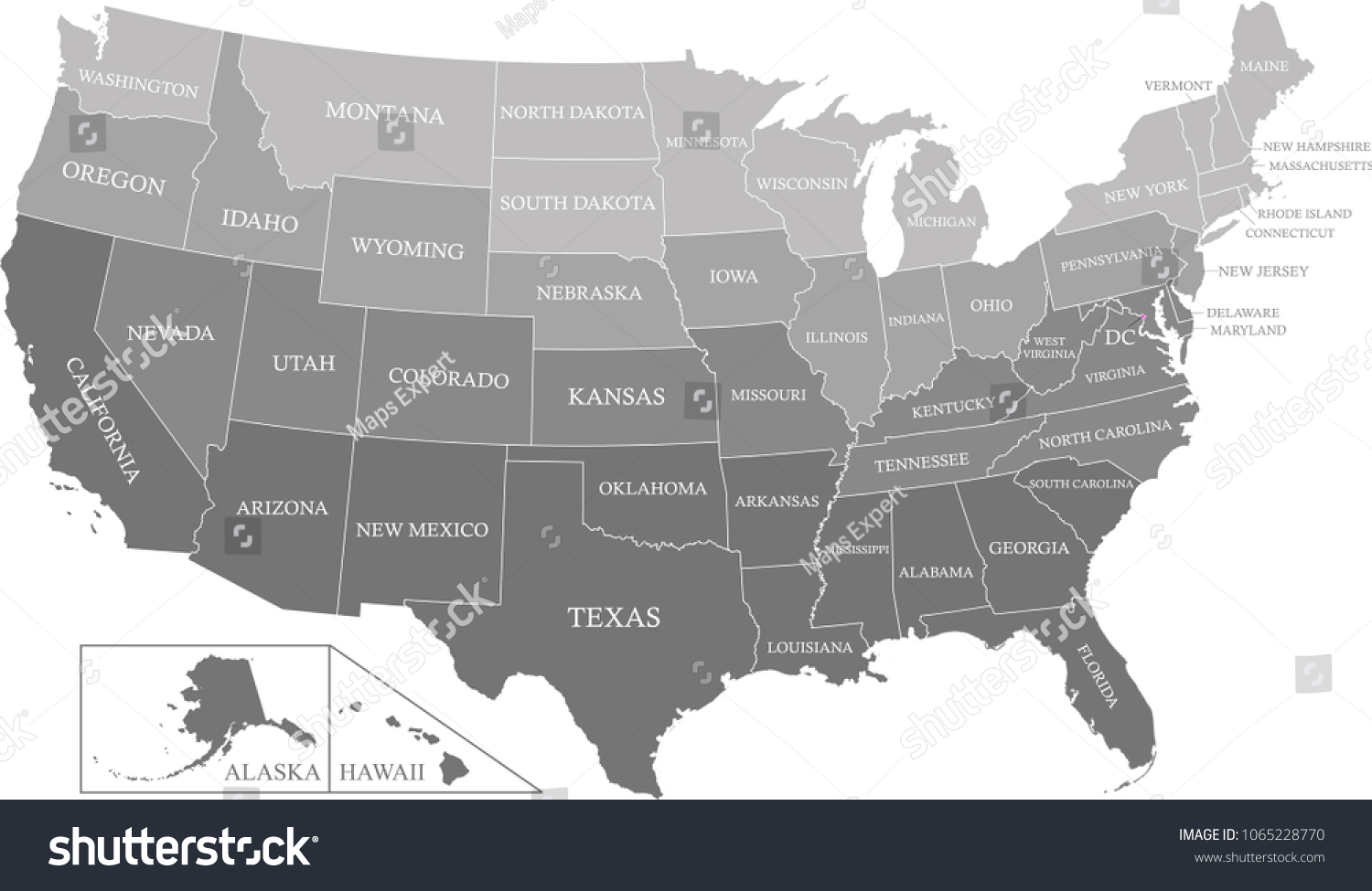 Usa Map States Labeled Gray Scale Stock Vector (Royalty Free ...