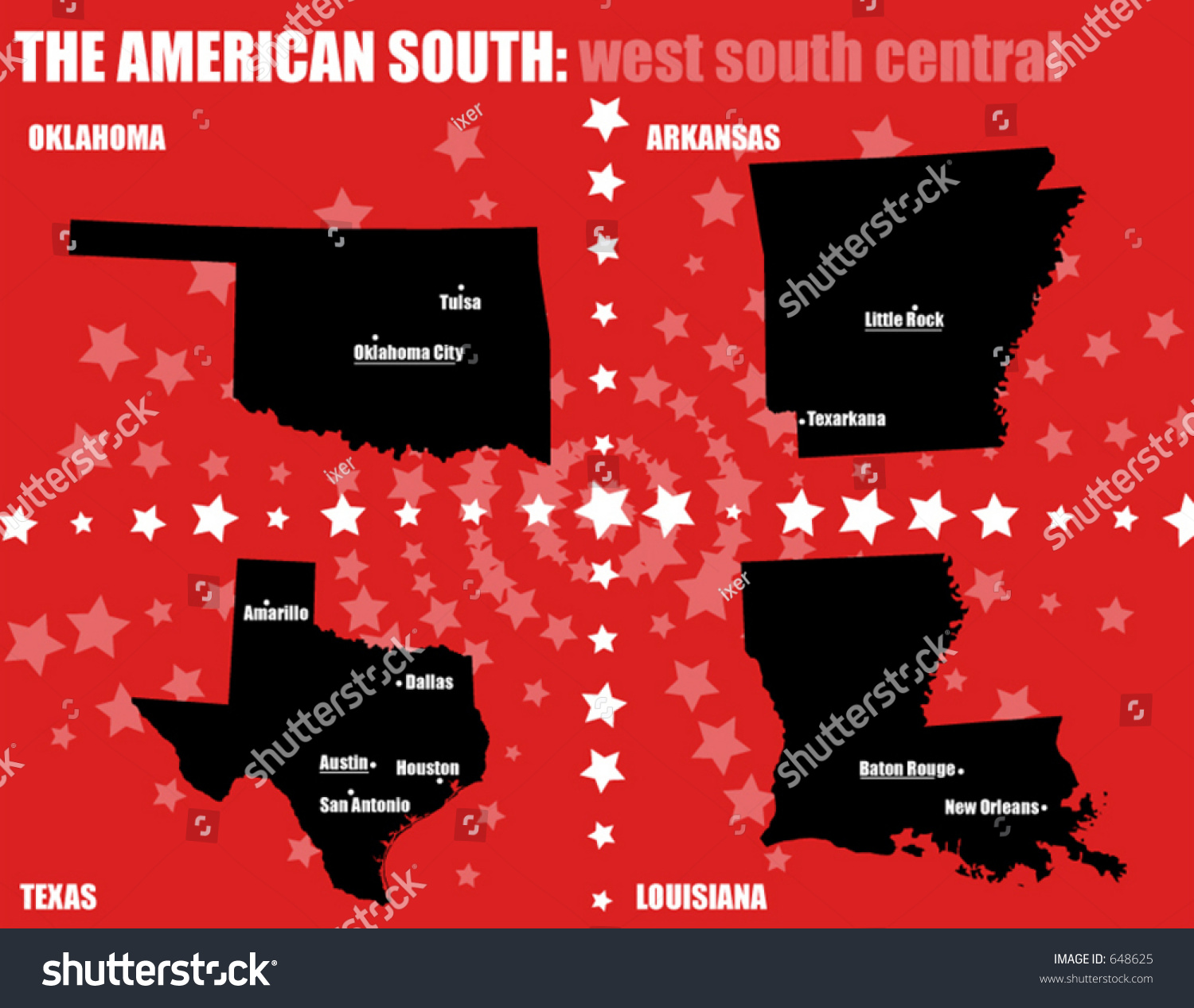 Usa Maps American South West South Stock Vector Royalty Free 648625