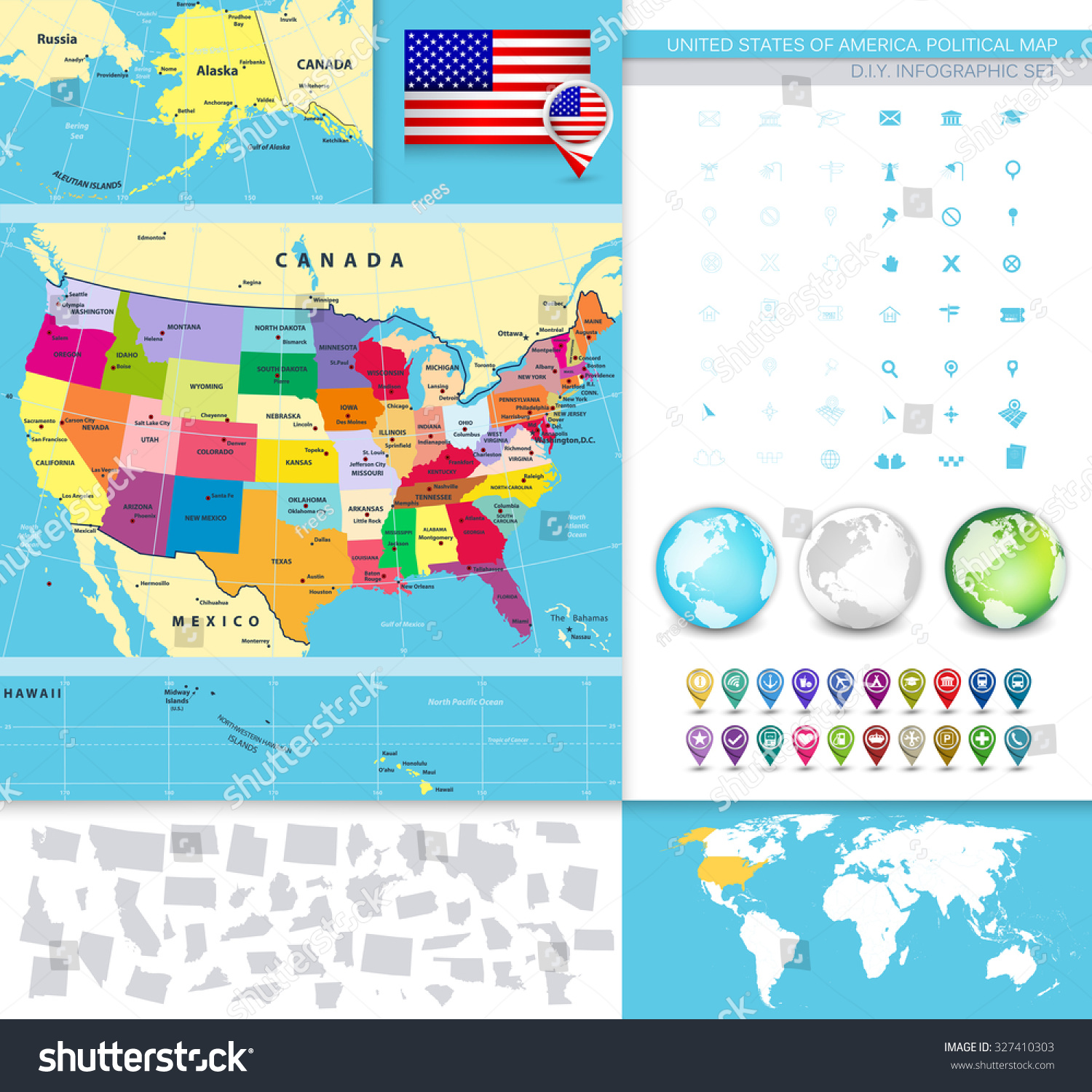 Vektor Stok Usa Political Map States Large Vector Tanpa Royalti 327410303 Shutterstock 6434