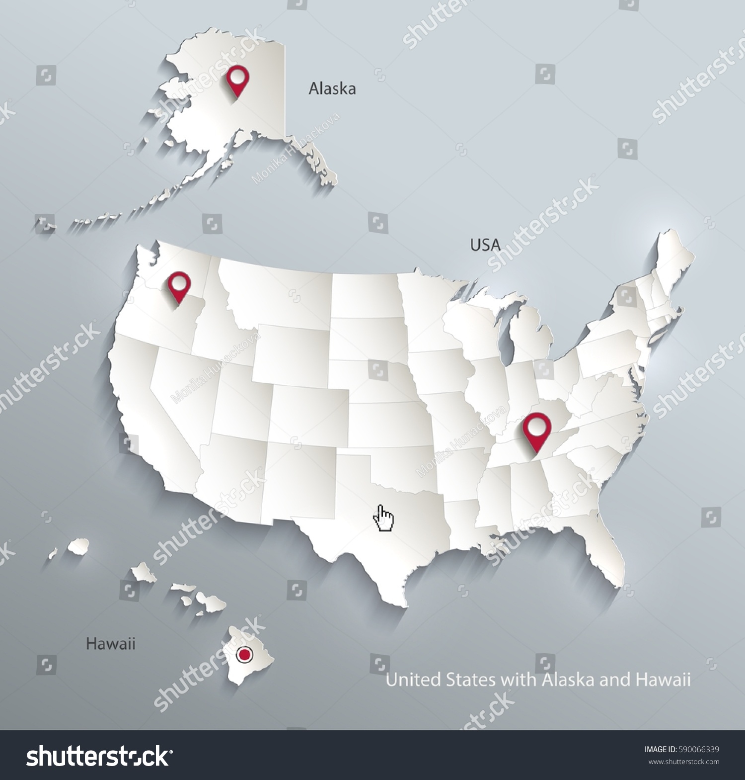 Usa Alaska Hawaii Map Separate Individual Stock Vector (Royalty Free