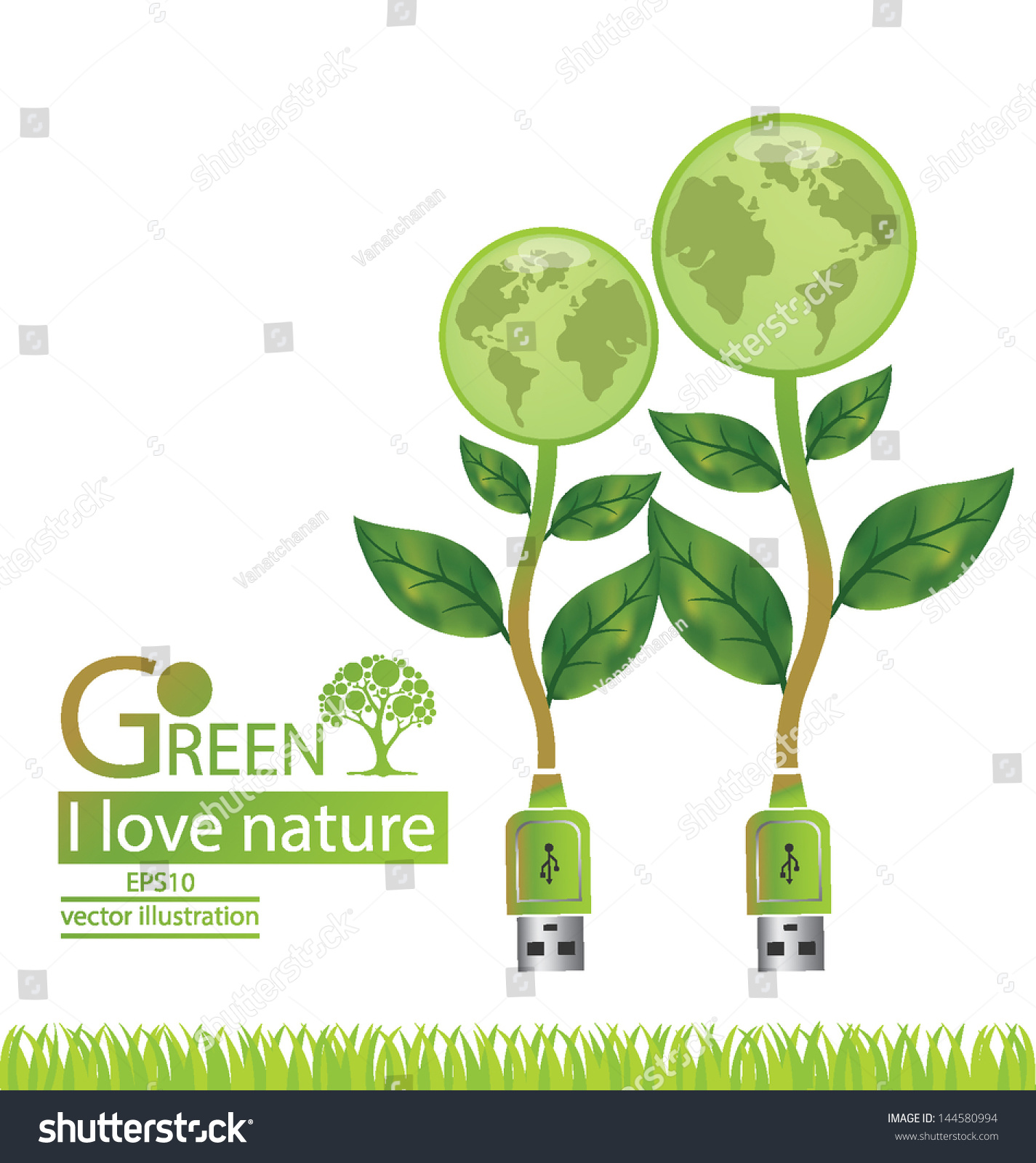 Usb Cable Tree Design Go Green Stock Vector (Royalty Free) 144580994