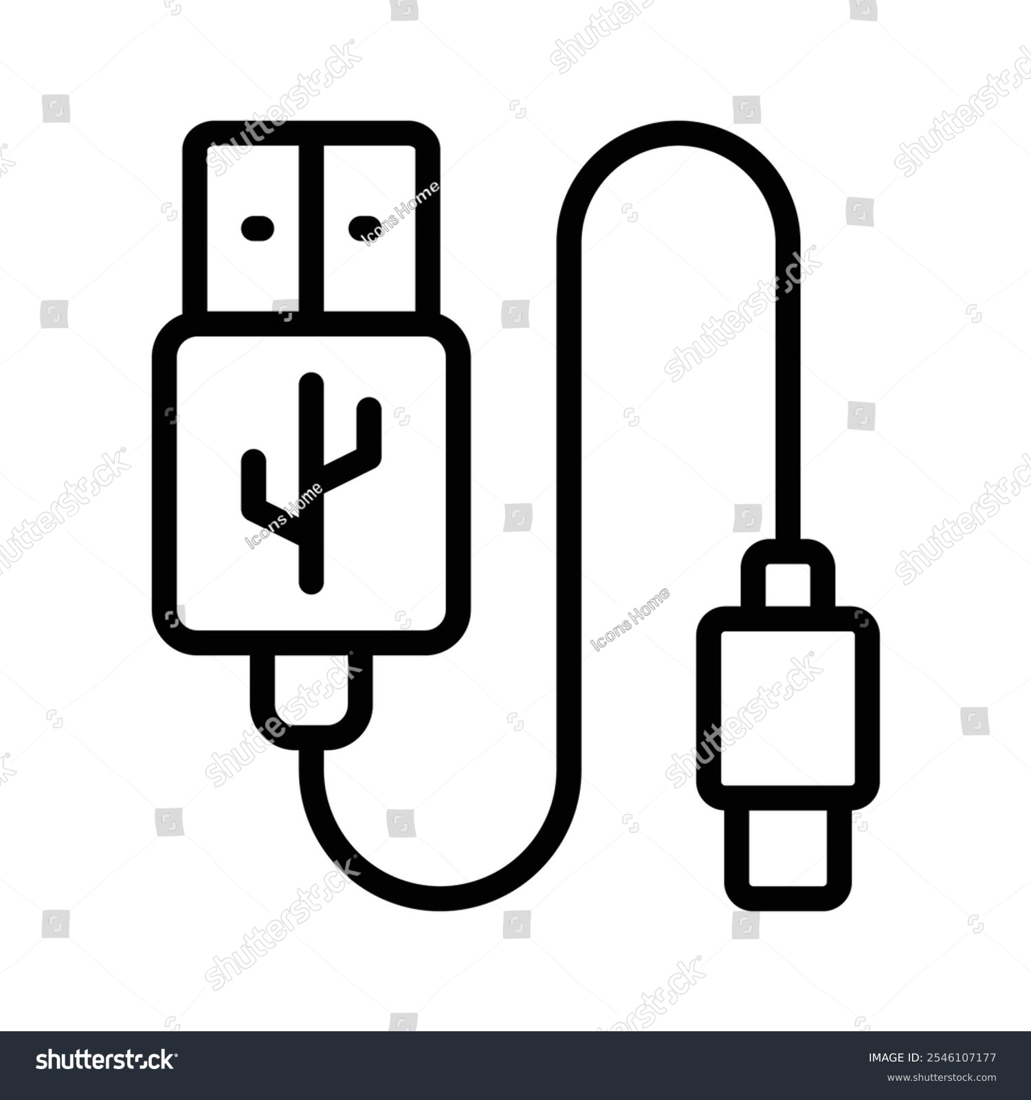 black usb cable icon on white background clip art preview