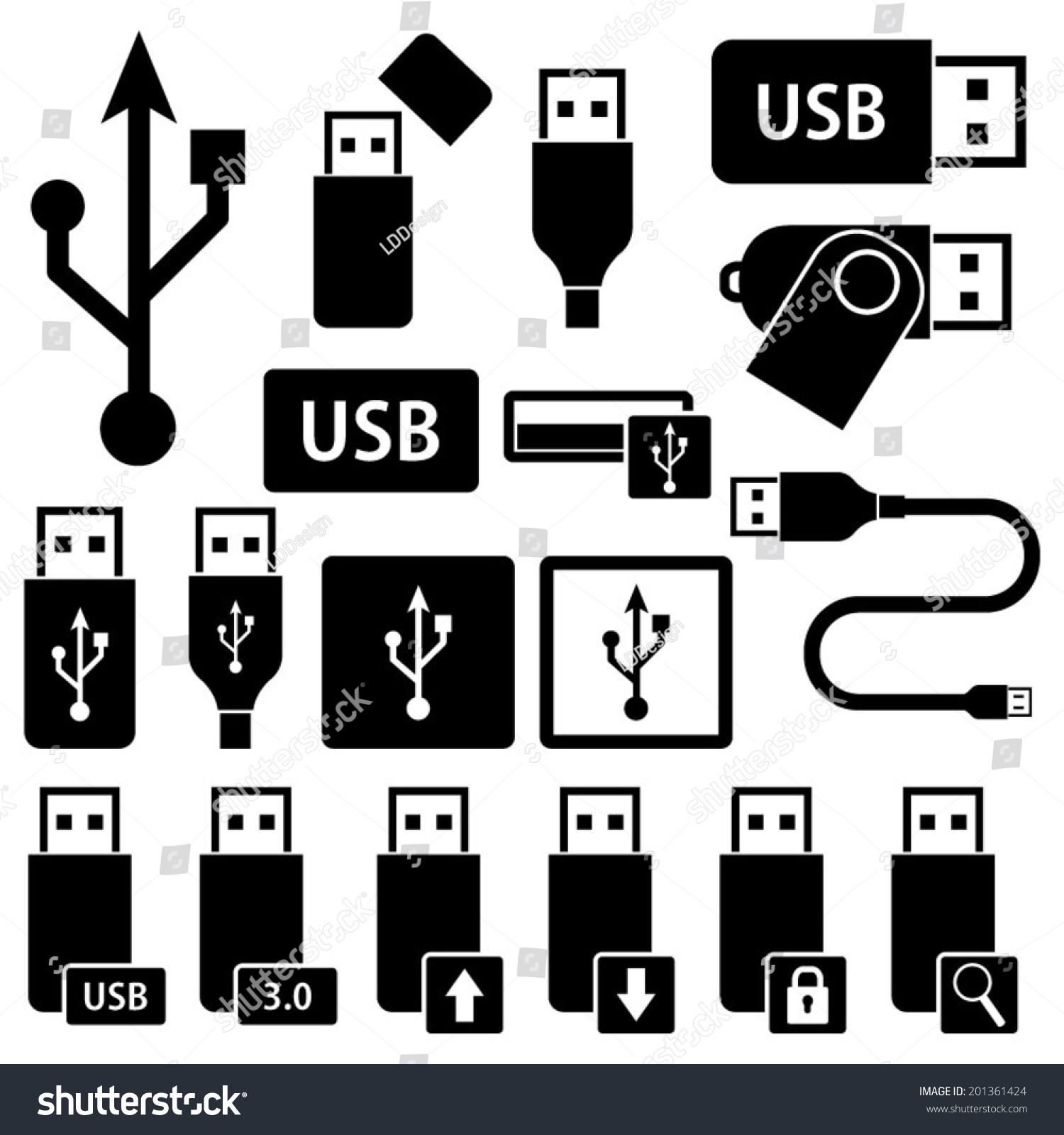 Usb Icons Symbols Stock Vector 201361424 - Shutterstock