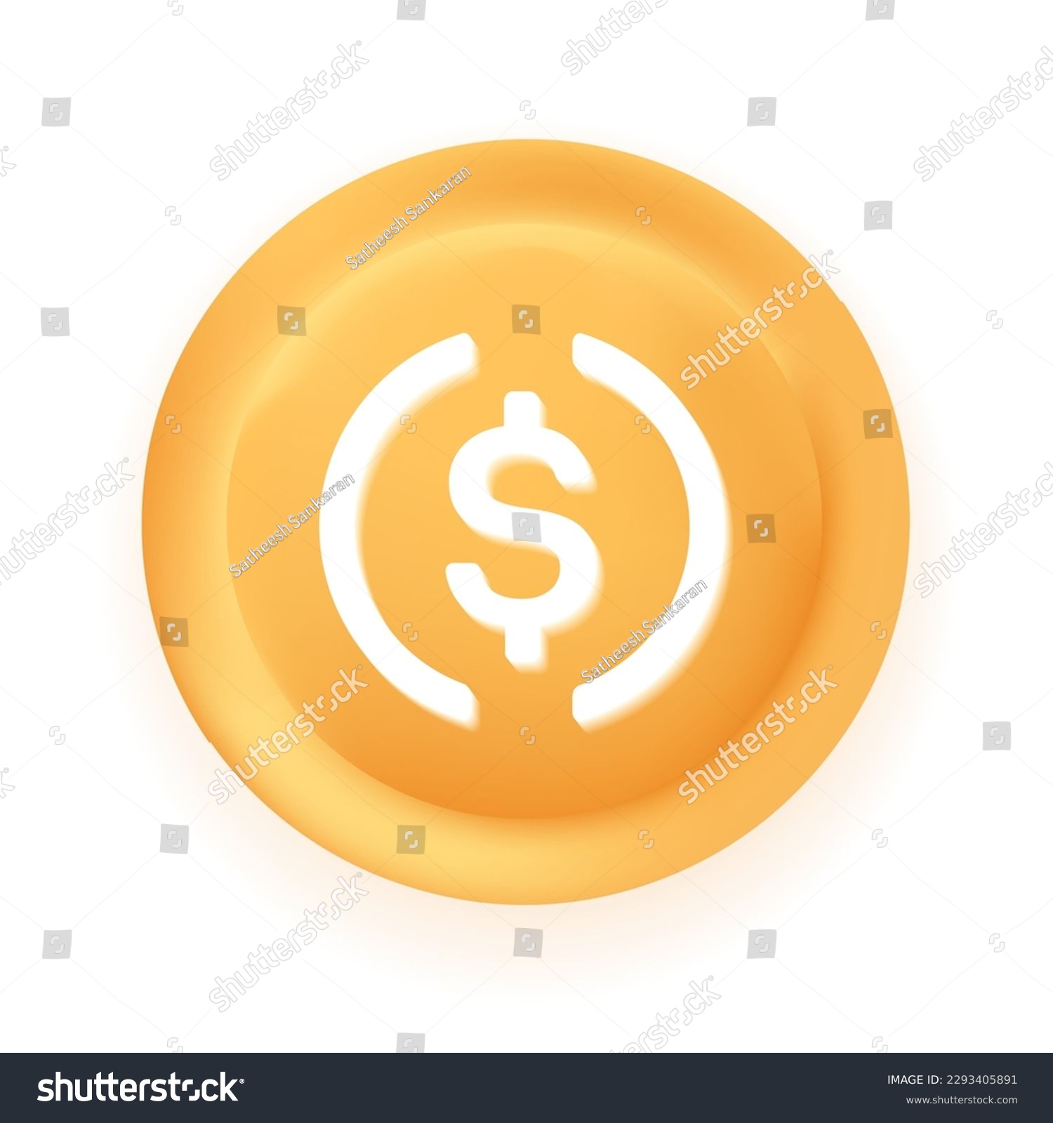 SVG of USD Coin USDC crypto currency 3D coin vector illustration isolated on white background. Can be used as virtual money icon, logo, emblem, sticker and badge designs. svg