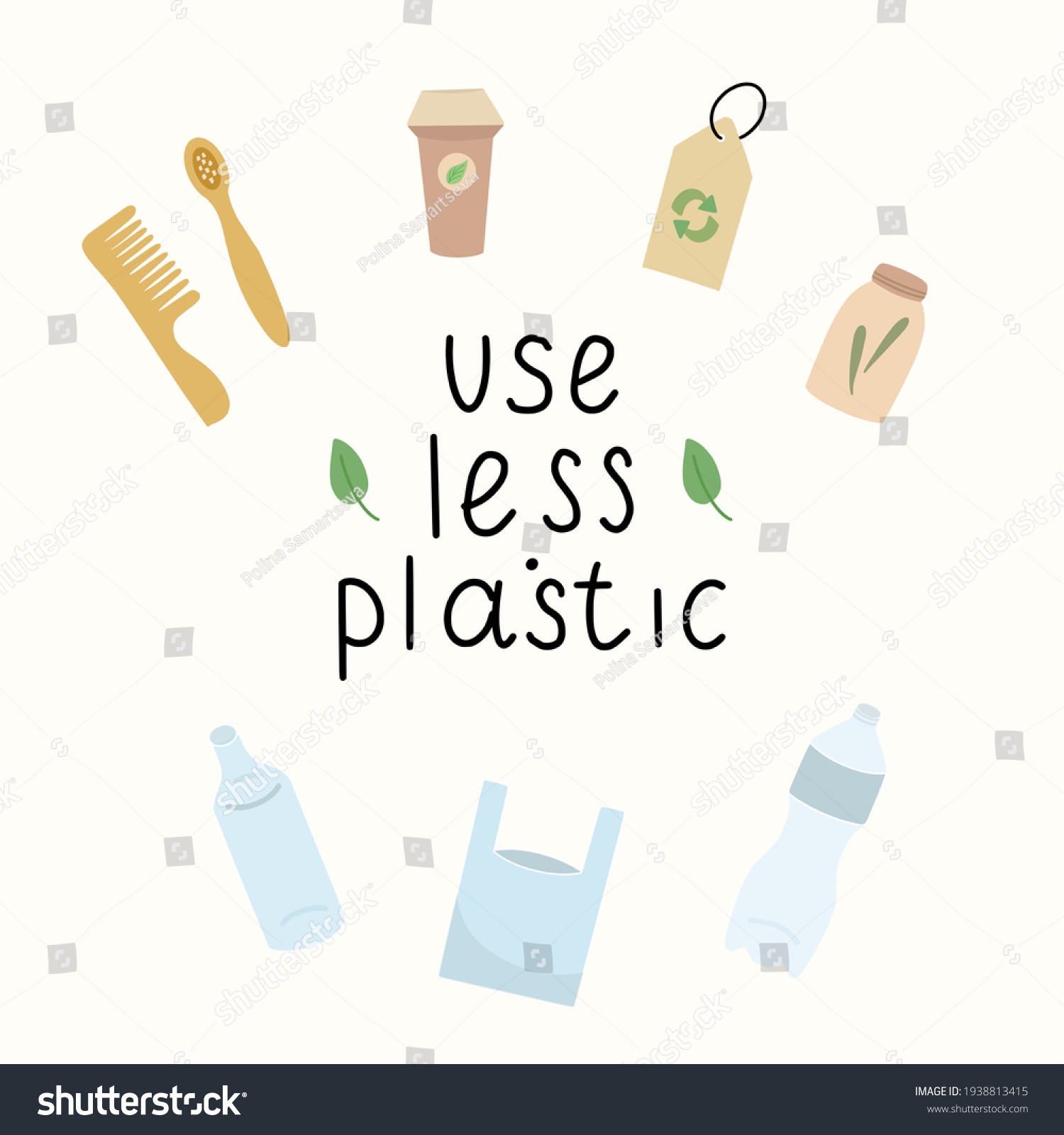 Use Less Plastic Ecology Lettering Vector Stock Vector (royalty Free 