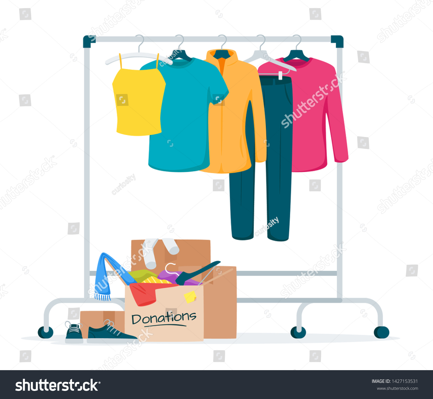 Used Clothes Donation Flat Vector Illustration Stock Vector Royalty Free 1427153531