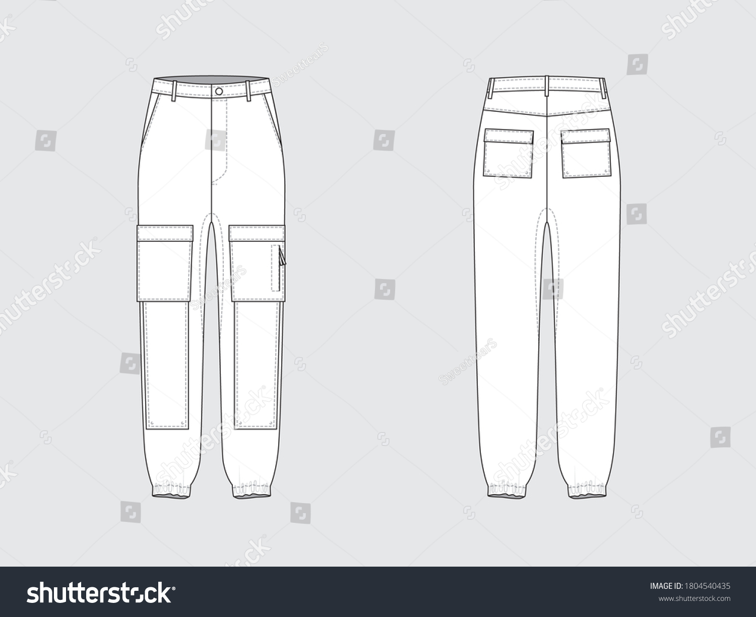 Utility Pants Front Back Drawing Flat Stock Vector (Royalty Free ...