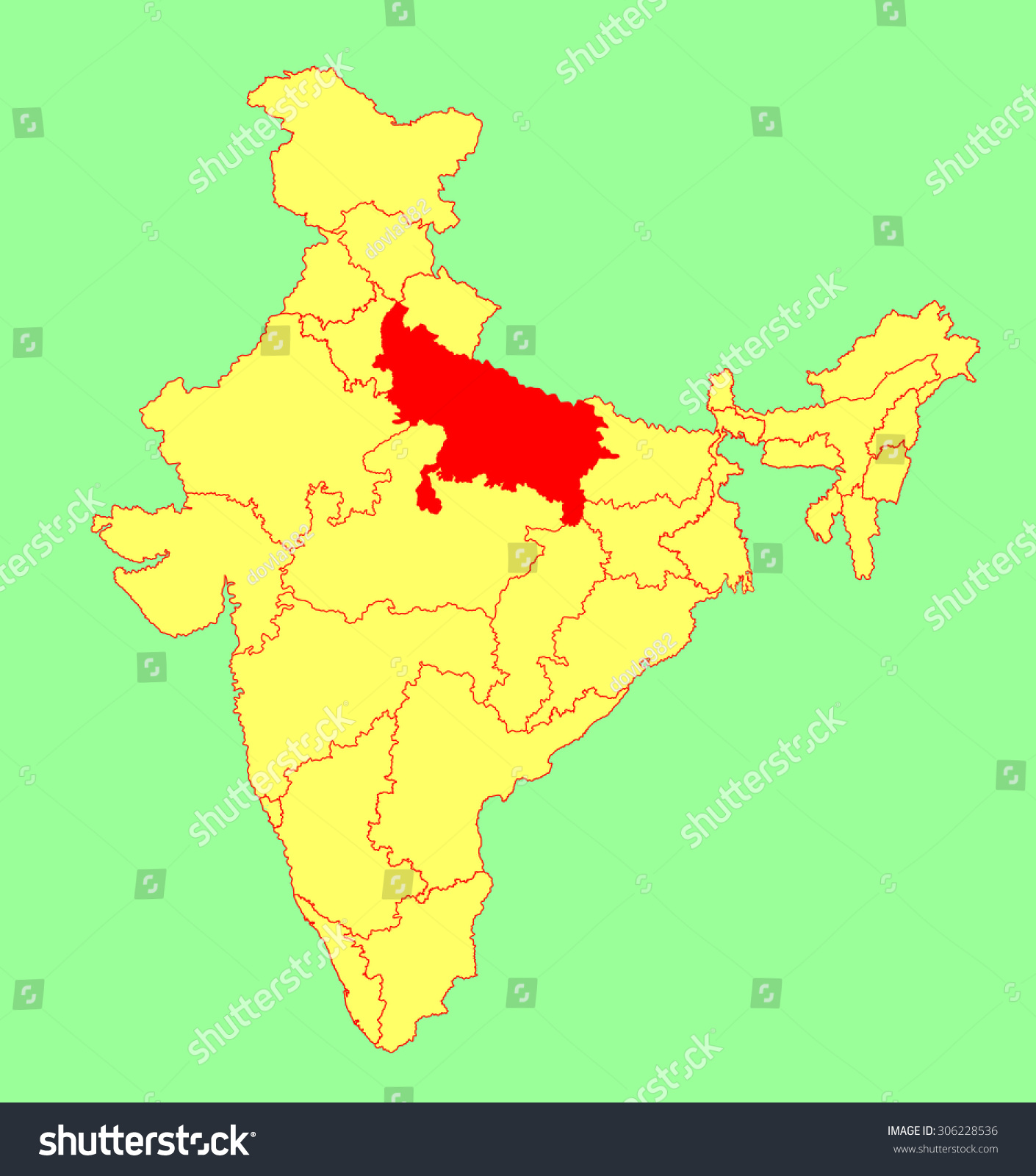 Uttar Pradesh State, India, Vector Map Silhouette Illustration Isolated ...