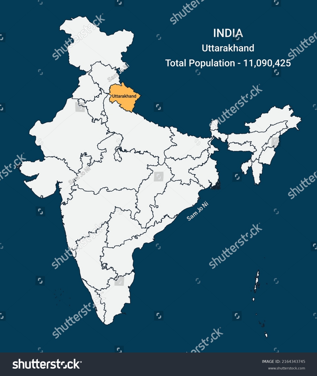 Uttarakhand State Location Population India Stock Vector (Royalty Free ...