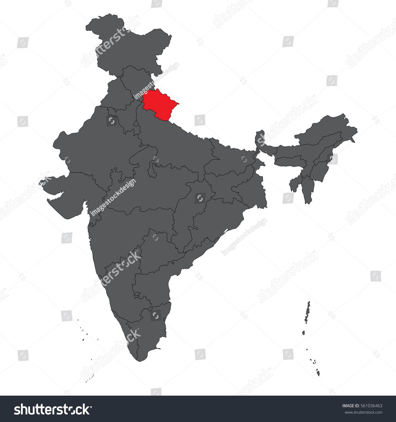 Uttaranchal In India Map Uttaranchal Red On Gray India Map Stock Vector (Royalty Free) 561036463 |  Shutterstock