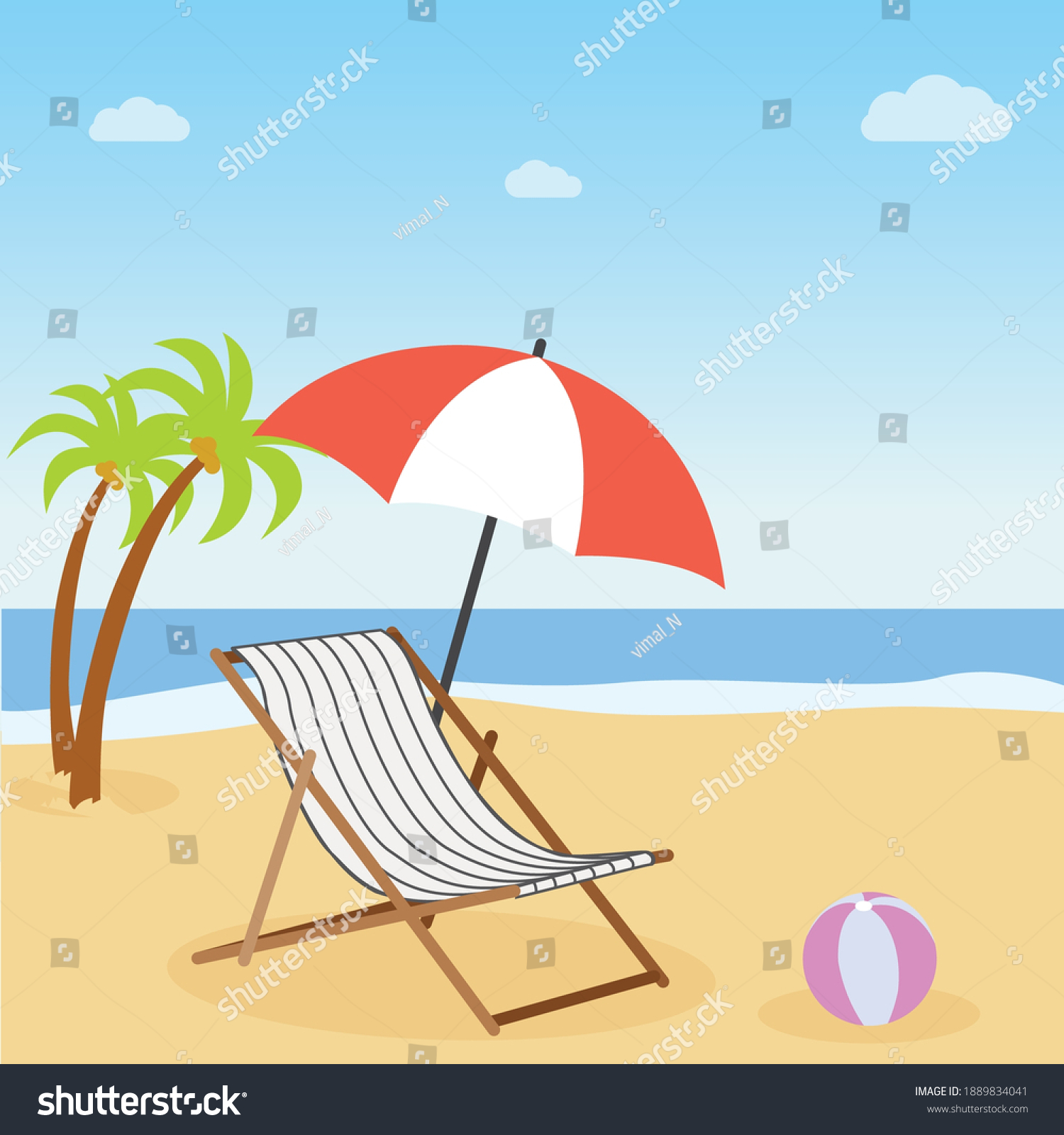 Vacation Concept Beach Umbrella Beach Chair Stock Vector (Royalty Free ...