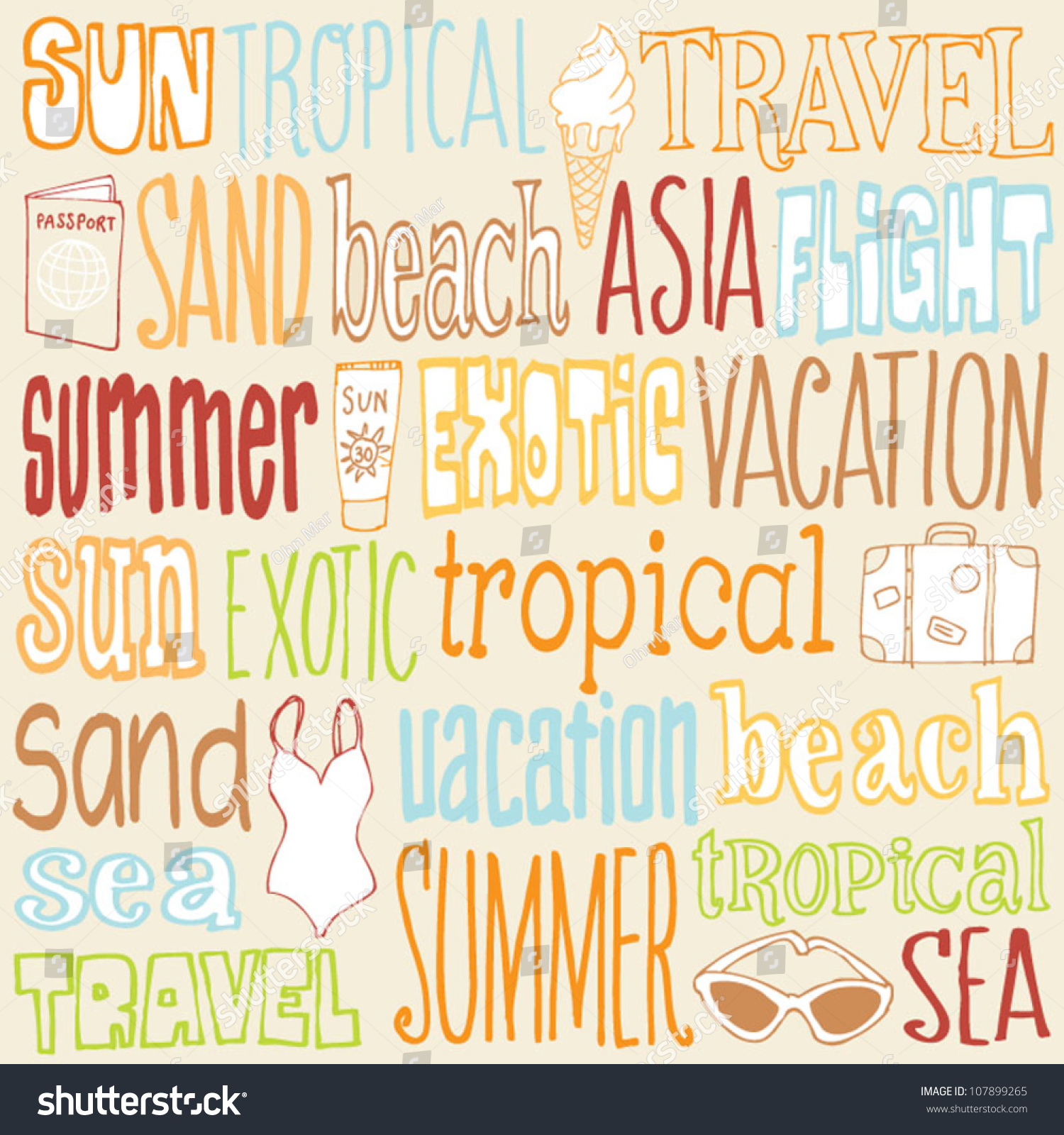 Vacation Travel Words Icons Vector Stock Vector (Royalty Free) 107899265