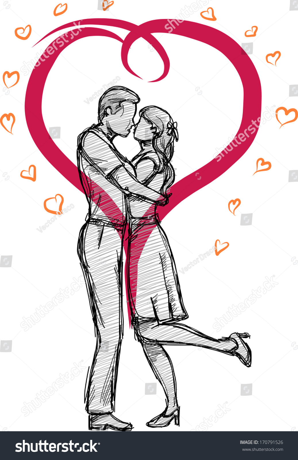 Valentine Doodle Couples Kiss Love Stock Vector Royalty Free