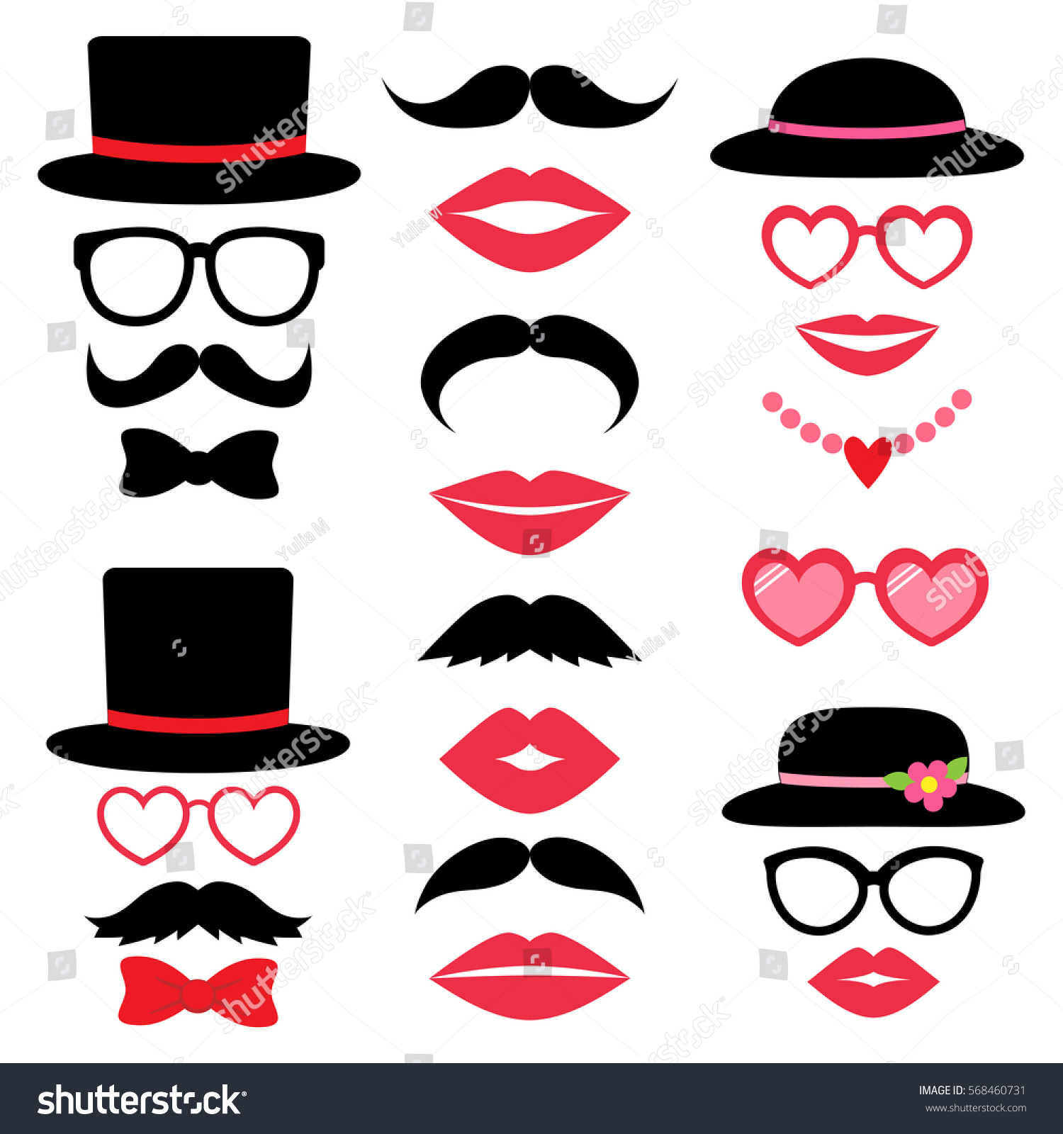 Valentine Photo Booth Vector Set Hats Stock Vector 568460731 - Shutterstock