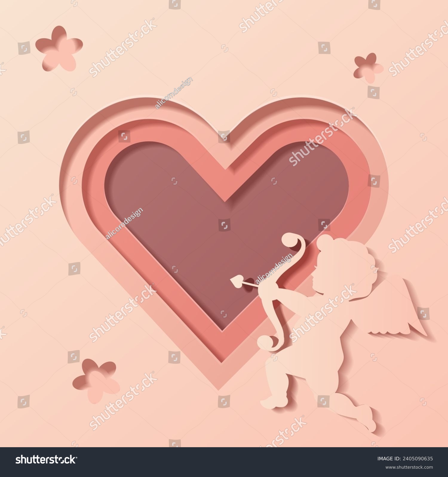 SVG of Valentine's day background of heart shape heats and cupid , paper cut. Concept of love and Valentine day, paper art style svg