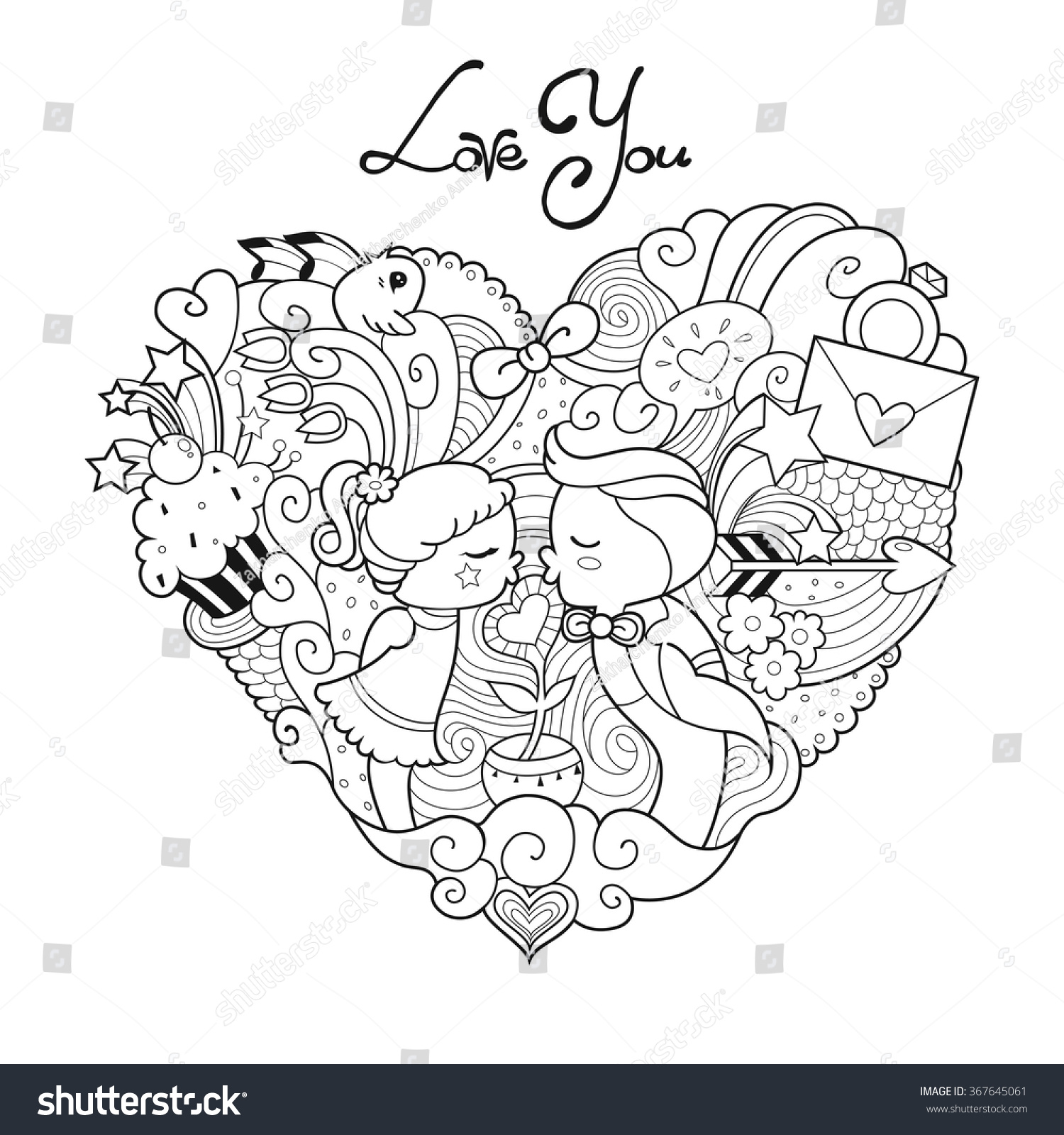 Valentines Day Card Adult Coloring Page Stock Vector Royalty Free ...