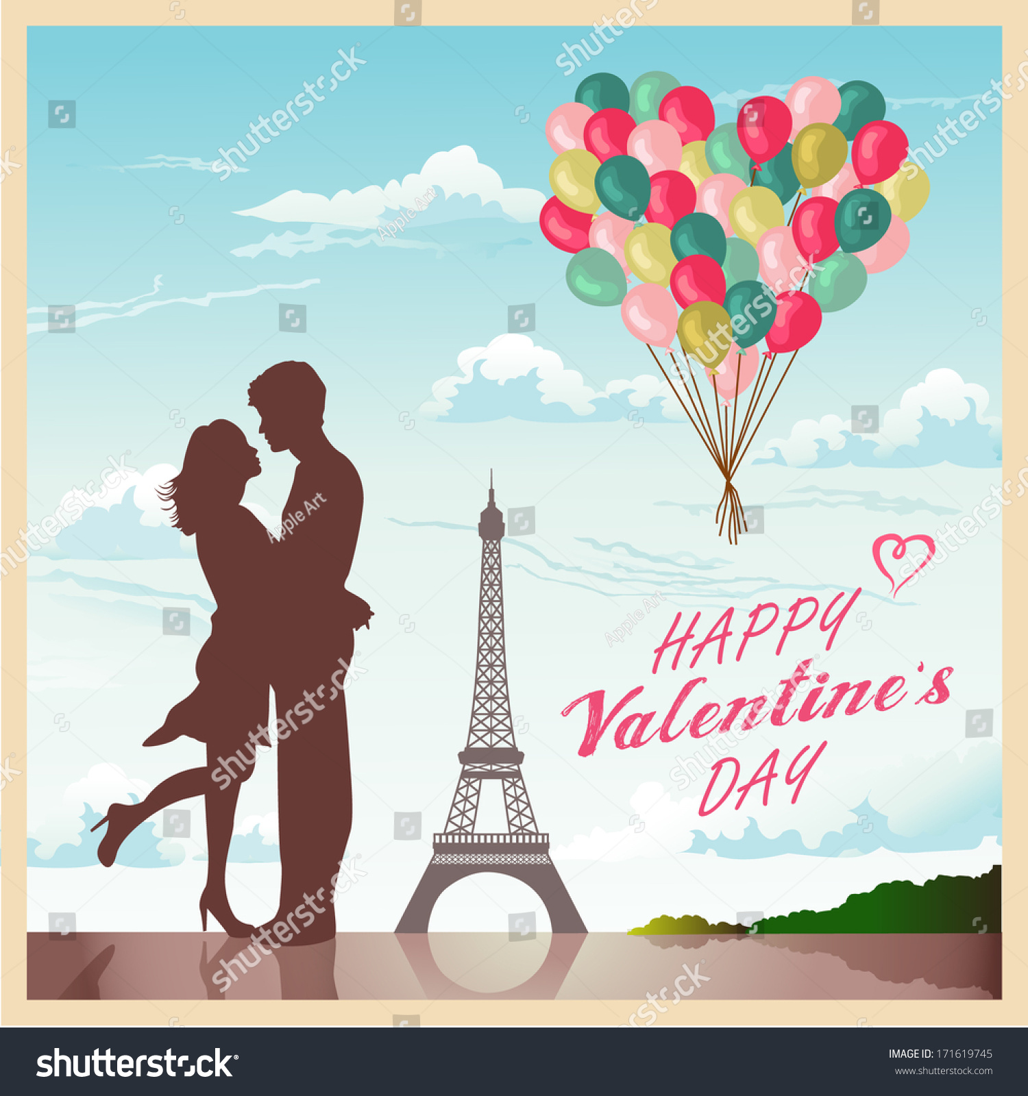 Valentines Day Card Romantic Couple Paris Stock Vector Royalty Free 171619745