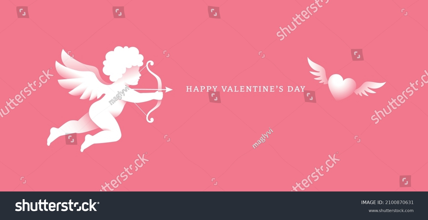 SVG of Valentine's Day greeting card or banner design with cupid illustration and flying heart. Love symbol. svg