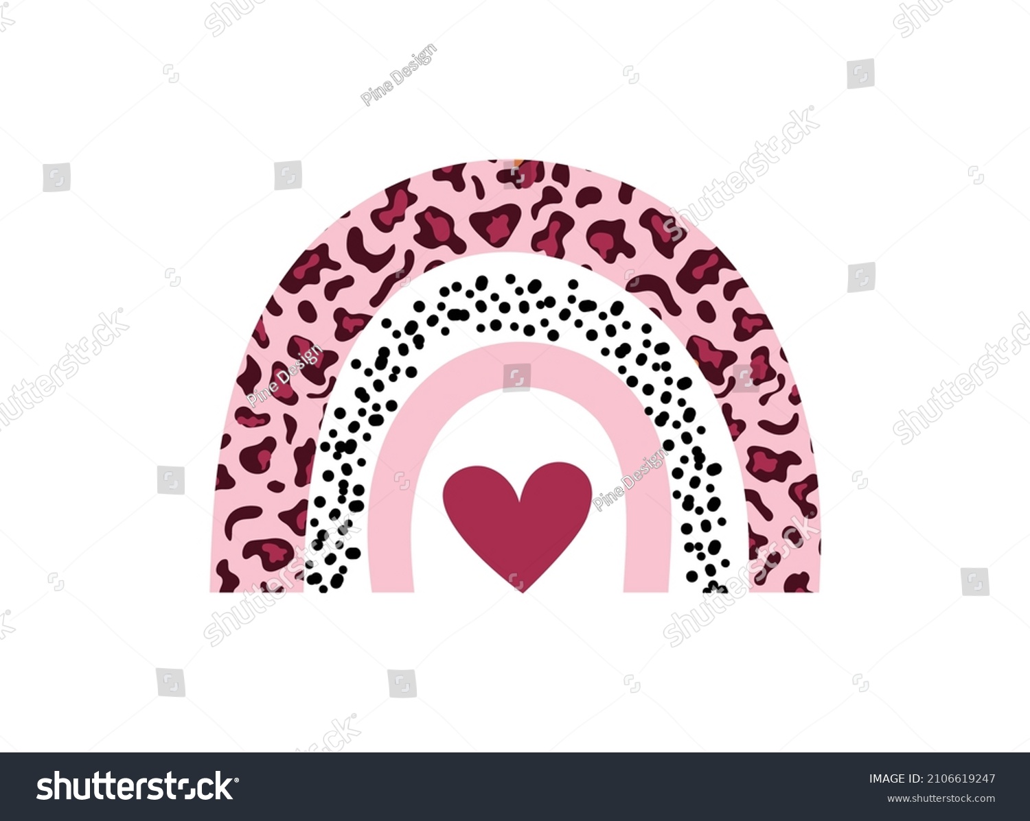 SVG of Valentine's day rainbow vector illustration, pink leopard rainbow svg