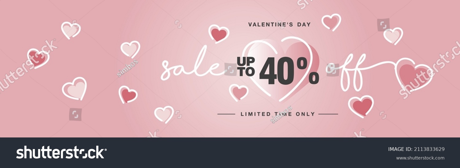 SVG of Valentine's Day Sale up to 40 percent off handwritten typography lettering line design with many sweet pink hearts Promotion shopping template for Love and Valentine's Day concept svg
