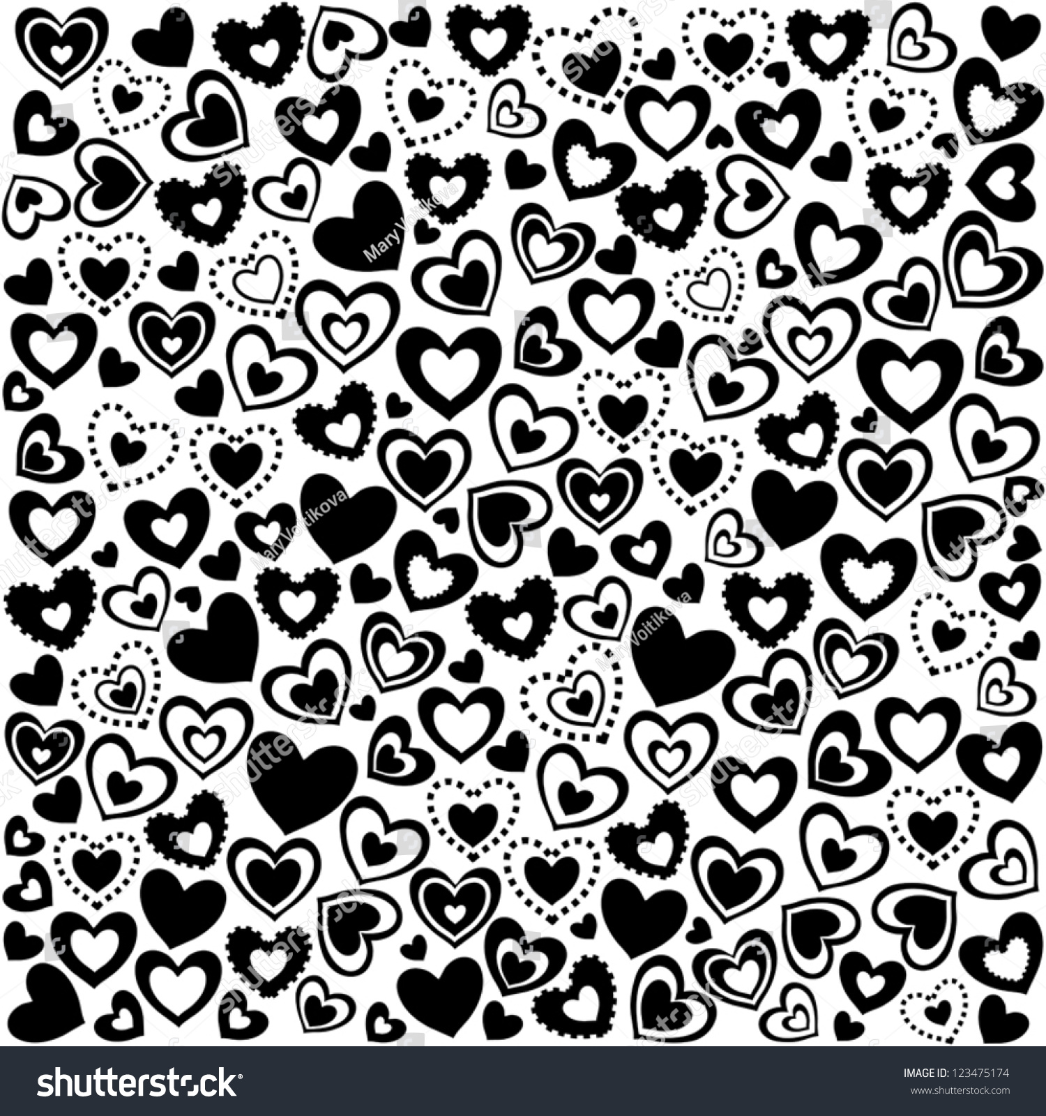 Valentines Day Seamless Background Black Hearts Stock Vector 123475174 ...