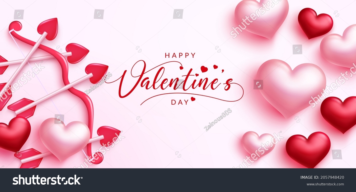 SVG of Valentine's day vector background design. Happy valentine's day typography text with cupid's bow and arrow in pink space and hearts element for valentine celebration greeting. Vector illustration.
 svg