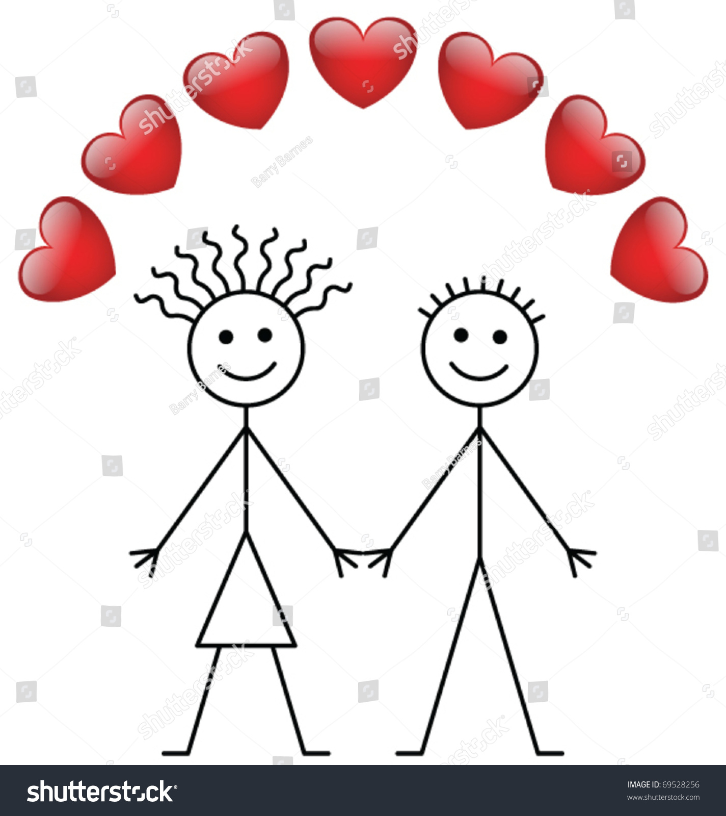 Valentine Stick Boy And Girl Isolated On White Background Stock Vector ...