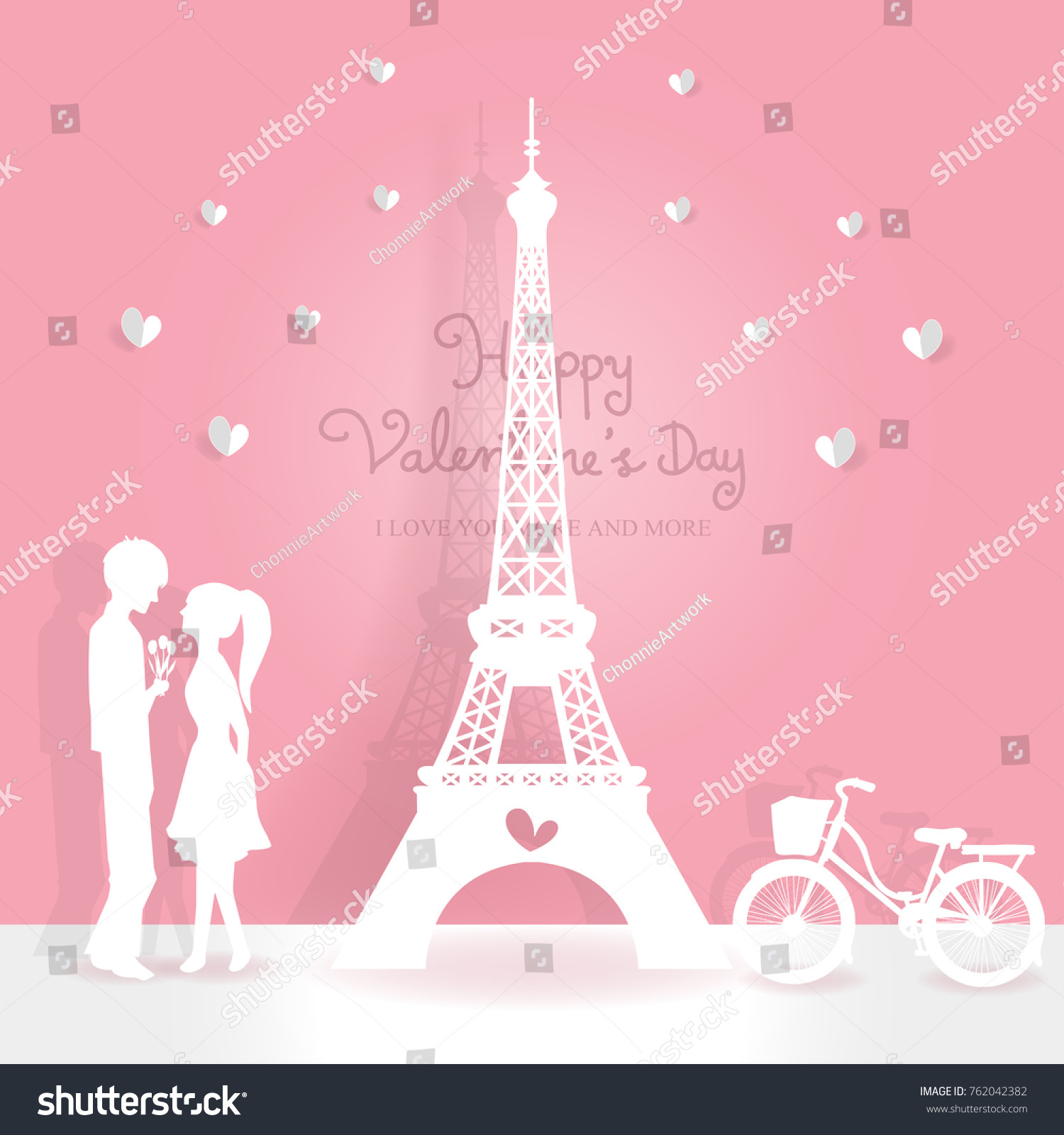 Valentines Card Eiffel Tower Boy Girl Stock Vector Royalty Free 762042382