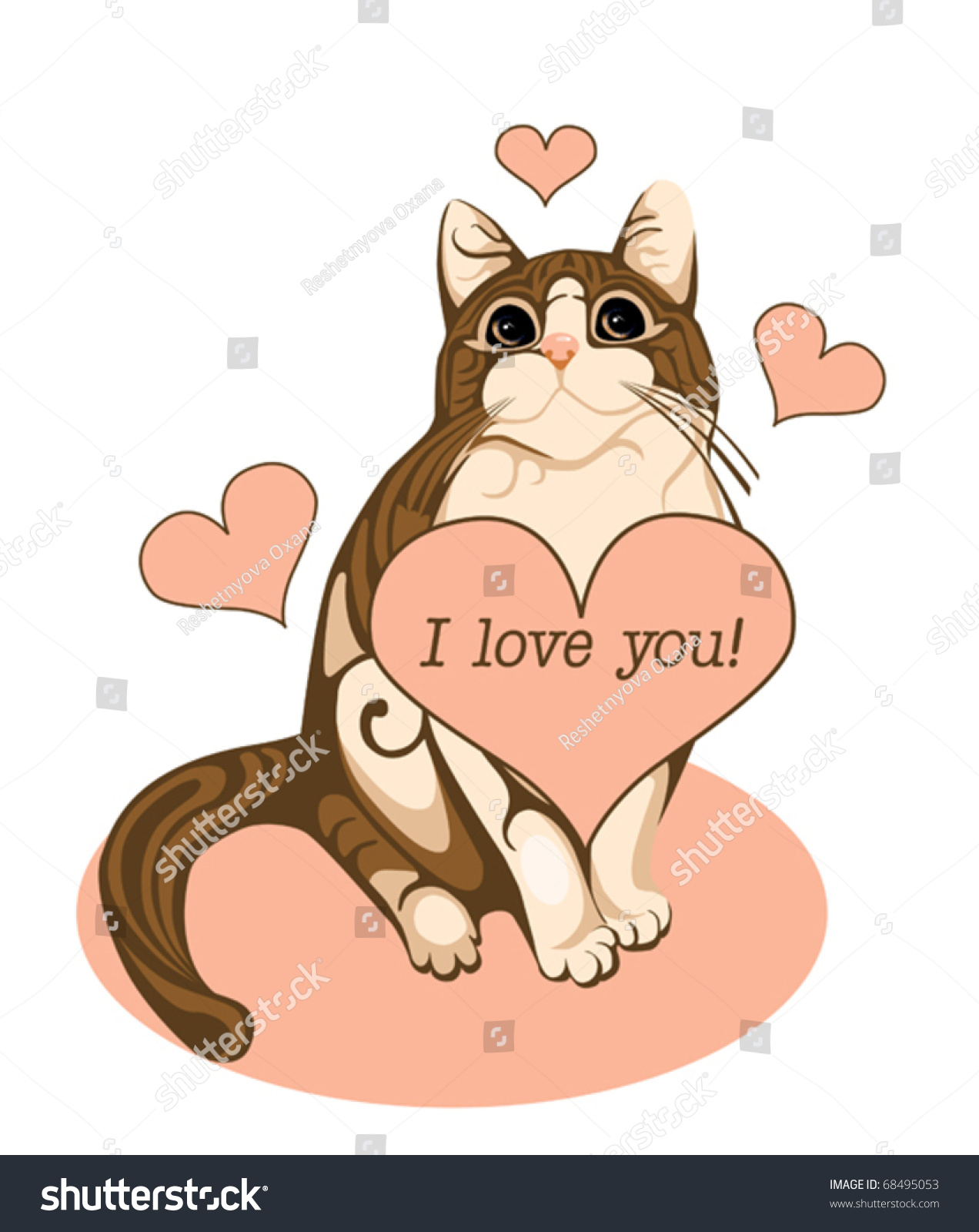 Valentines Day Greeting Card With Tabby Cat And Heart Stock Vector ...