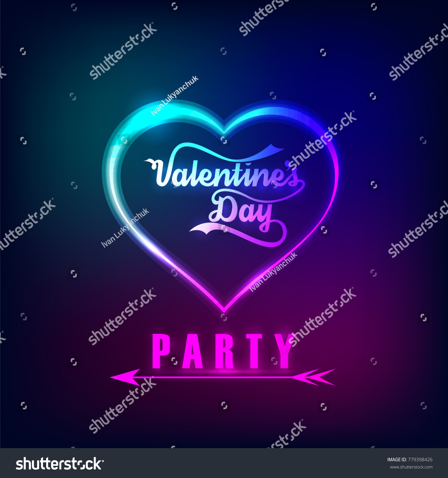 Valentines Day Party Background Neon Heart Stock Vector Royalty Free