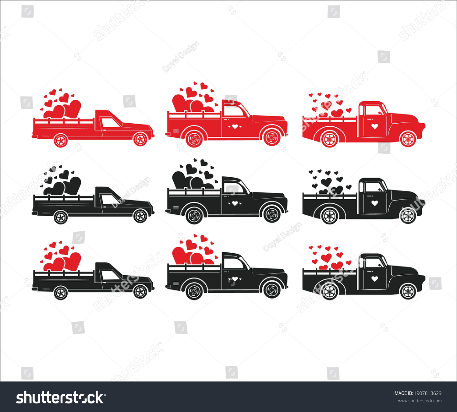 SVG of Valentines Truck Bundle. Vintage truck SVG.  SVG cutting file. Printable Vector Illustration, Valentines Truck vector. Vintage truck SVG.  SVG cutting file. Printable Vector Illustration, svg