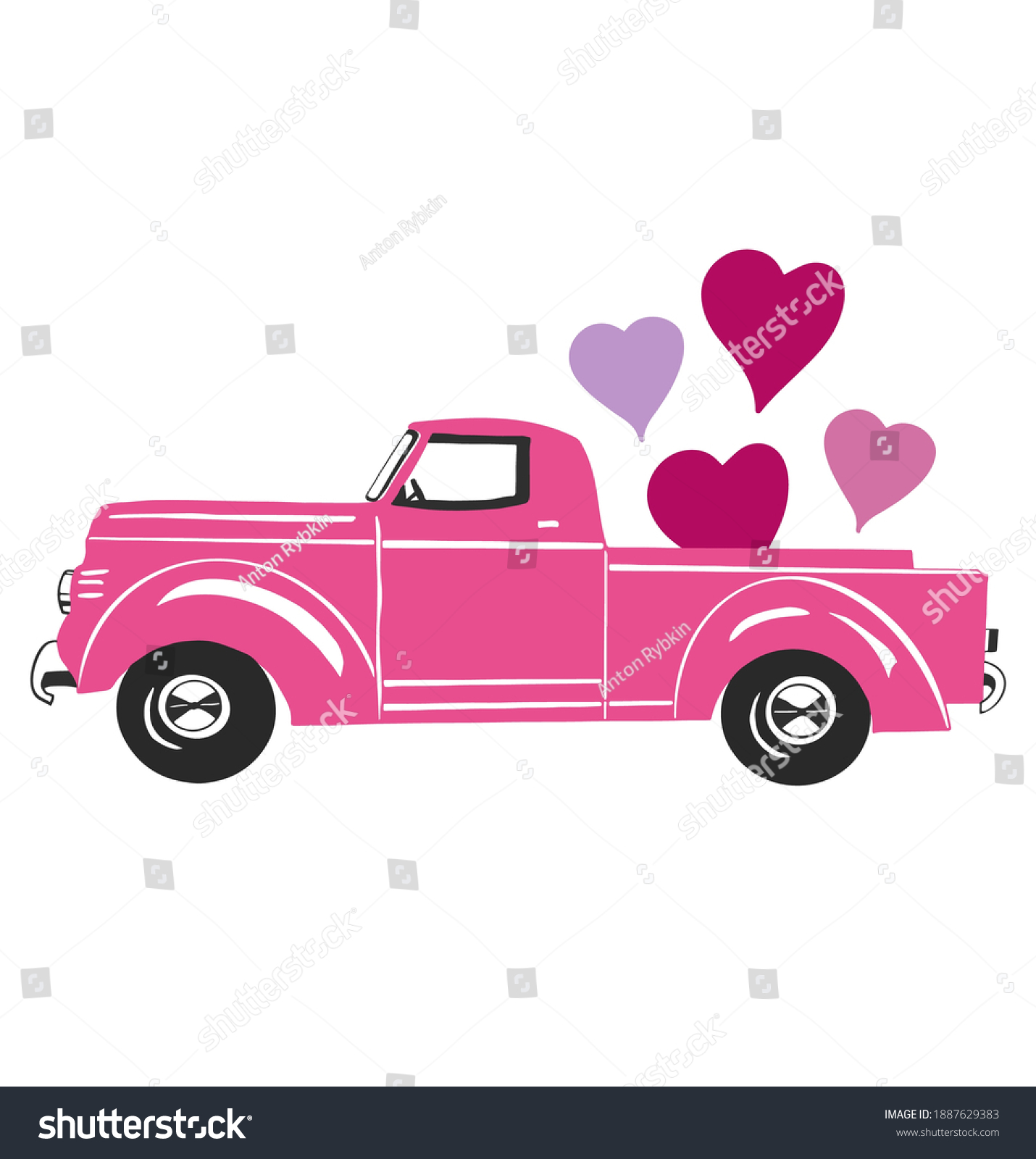 SVG of Valentines Truck vector. Vintage truck svg. Pink Truck eps. Svg cutting file. Silhouette, Cricut cut file, Cameo. Vinyl cutters. svg