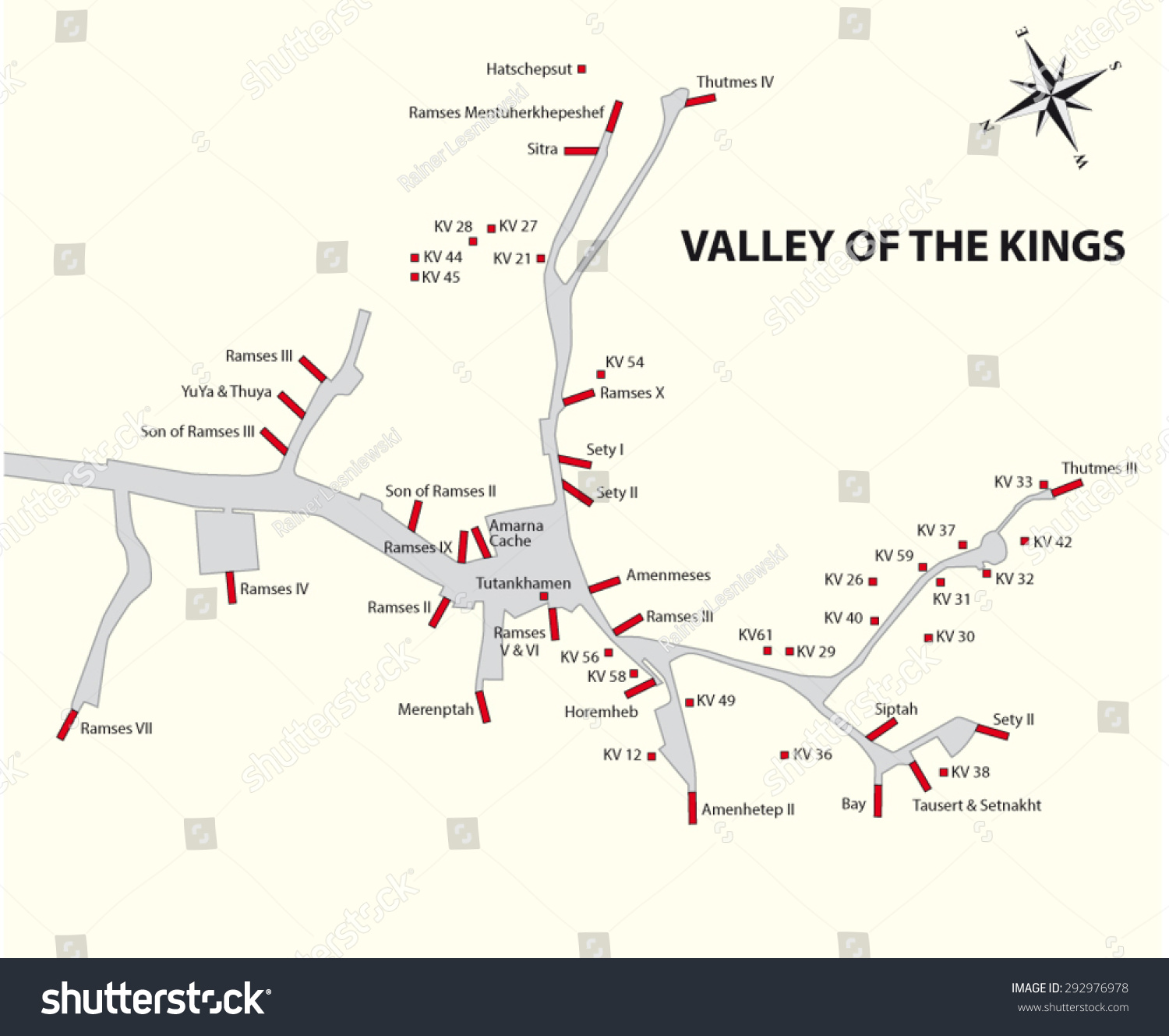 Valley Of The Kings Map Valley Kings Map Egypt Stock Vector (Royalty Free) 292976978