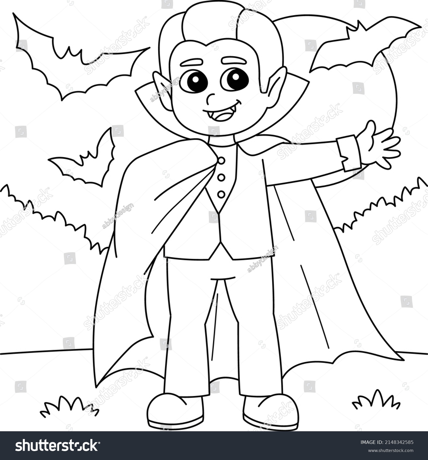 Vampire Halloween Coloring Page Kids Stock Vector (Royalty Free