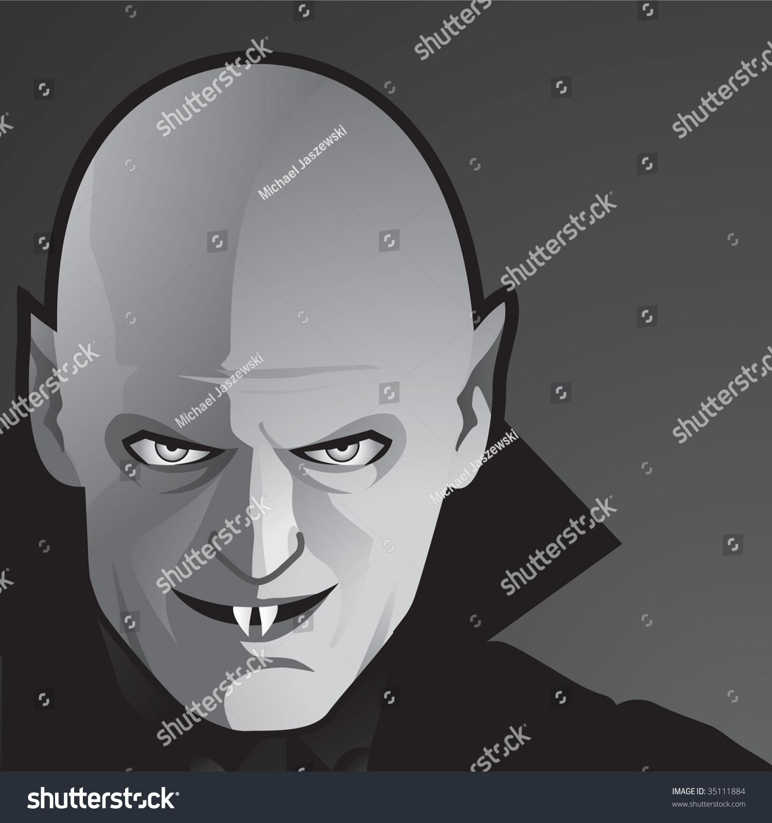 Vampire In Black And White (Close-Up) Stock Vector Illustration ...