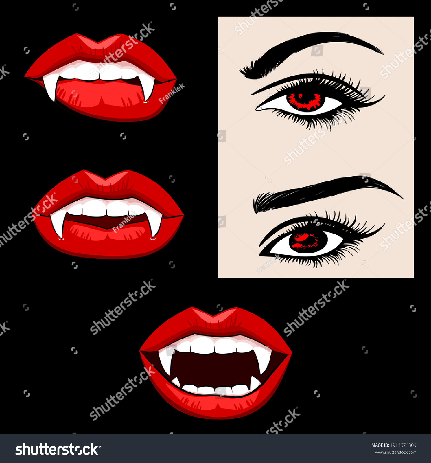 Vampire Lips Eyes Vector Set Stock Vector (Royalty Free) 1913674309 ...